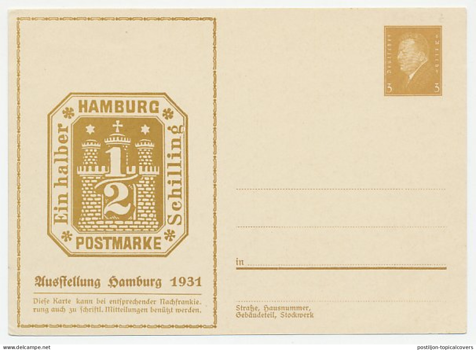 Postal Stationery Germany 1931 Stamp Exhibition Hamburg - Stamp - Other & Unclassified