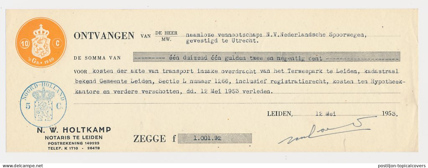 Fiscaal Droogstempel 10 C. S GR 1950 /Stempel Noord Holland 5 C. - Fiscale Zegels