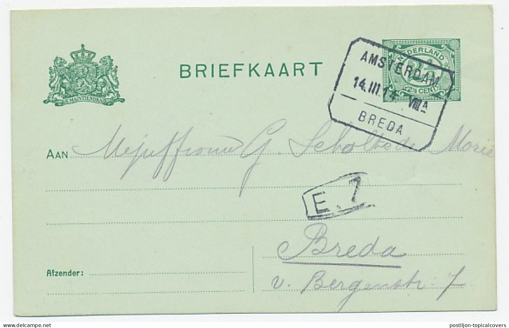 Treinblokstempel : Amsterdam - Breda VIIIA 1914 - Zonder Classificatie