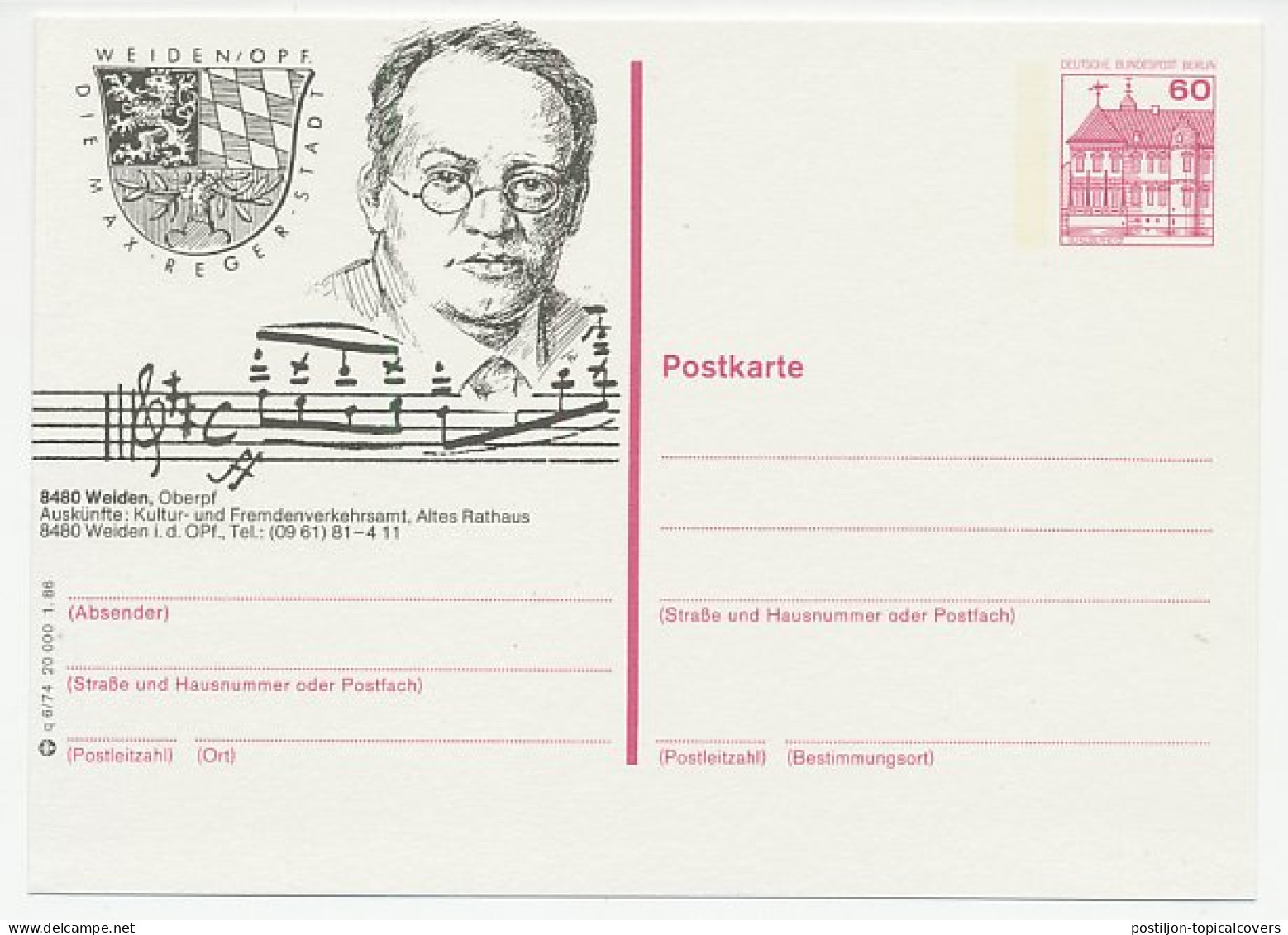 Postal Stationery Germany / Berlin 1986 Max Reger - Composer - Music
