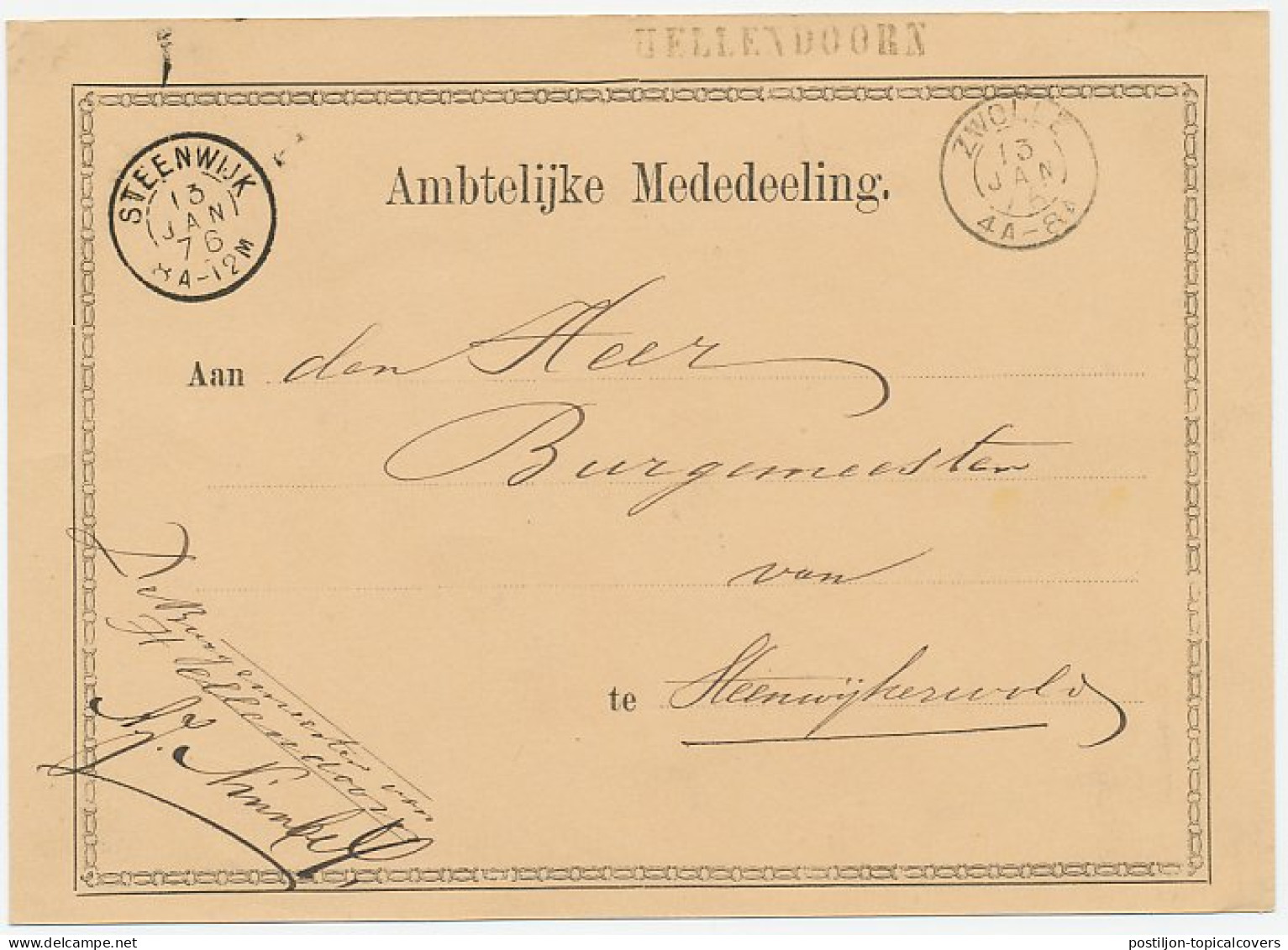 Naamstempel Hellendoorn 1876 - Briefe U. Dokumente