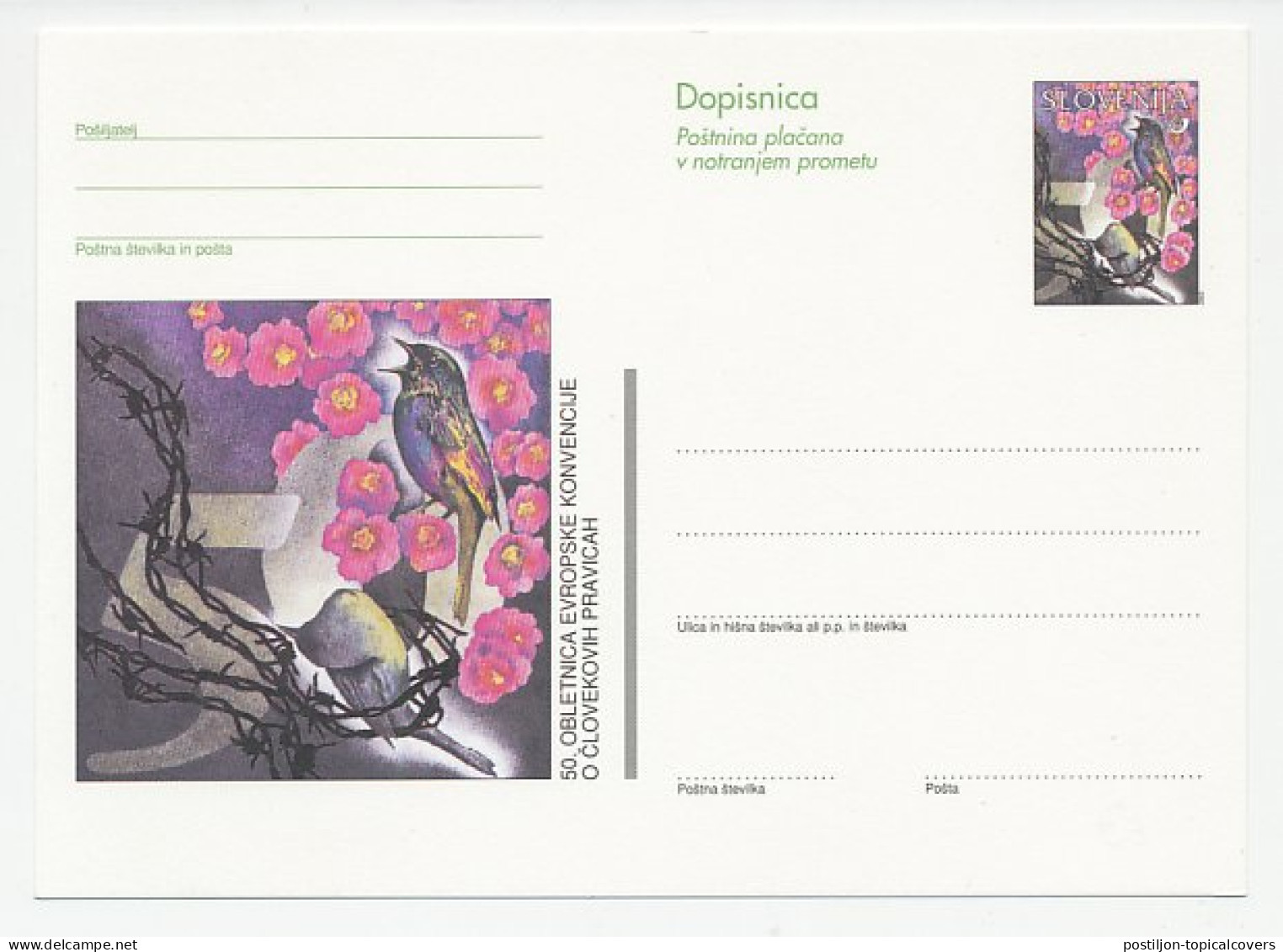 Postal Stationery Slovenia 2000 European Convention On Human Rights - Bird - Andere & Zonder Classificatie