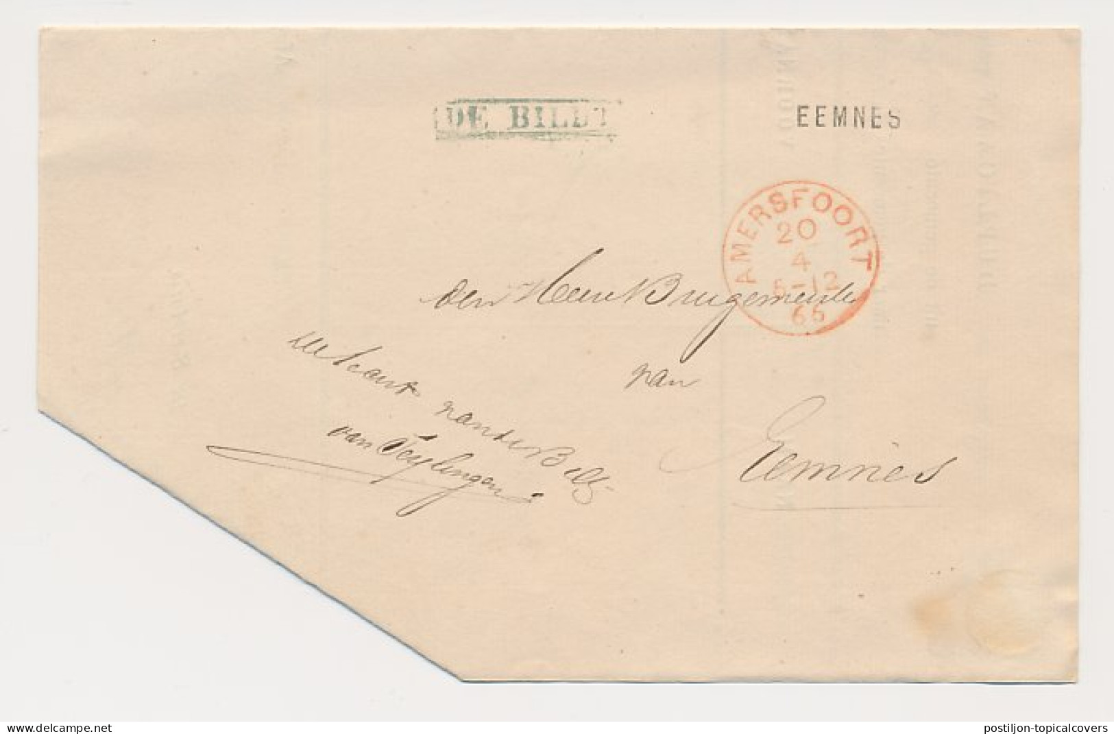 Stempel Distributiekantoor De Bildt - Amersfoort - Eemnes 1866 - ...-1852 Prephilately