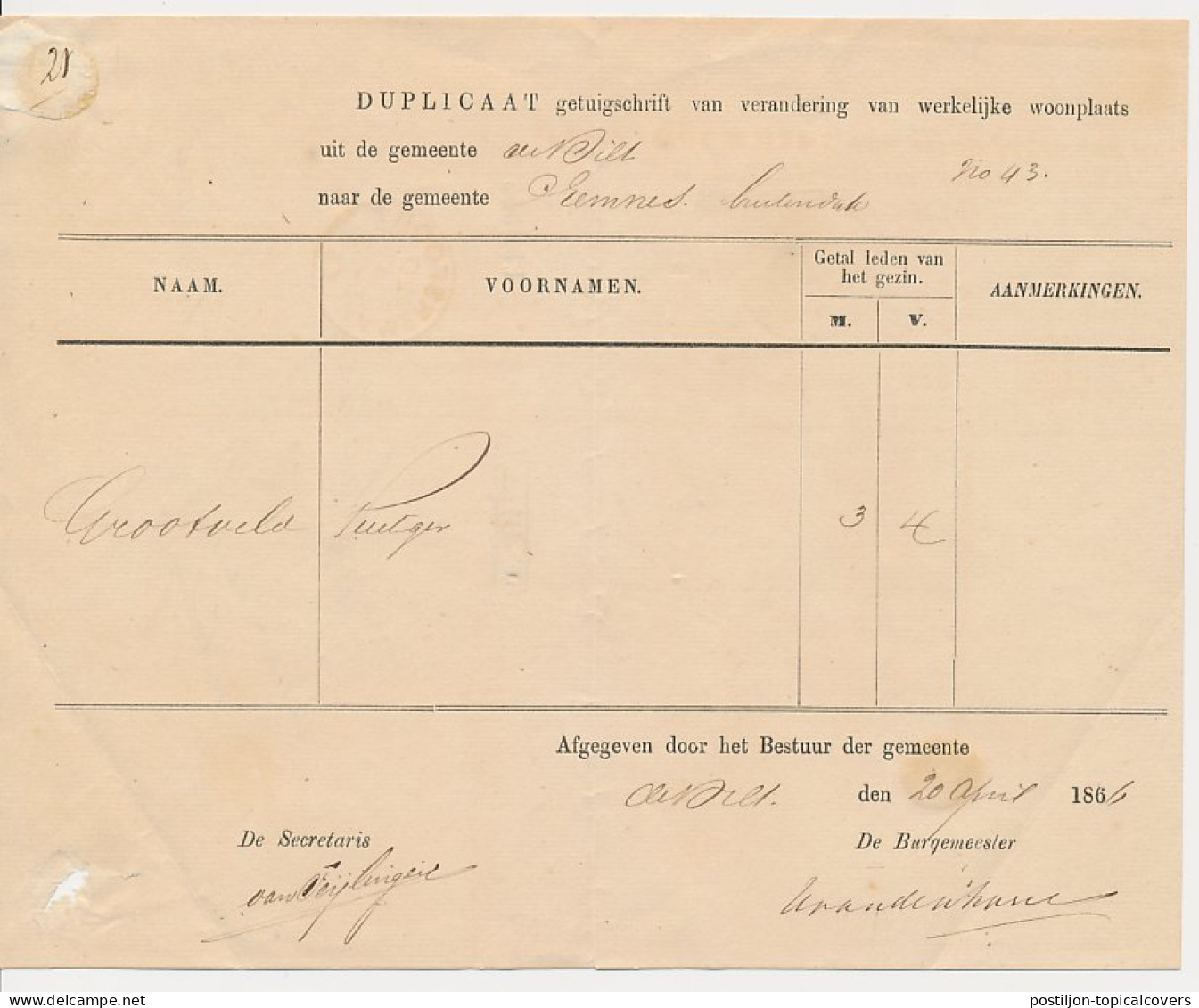 Stempel Distributiekantoor De Bildt - Amersfoort - Eemnes 1866 - ...-1852 Vorläufer