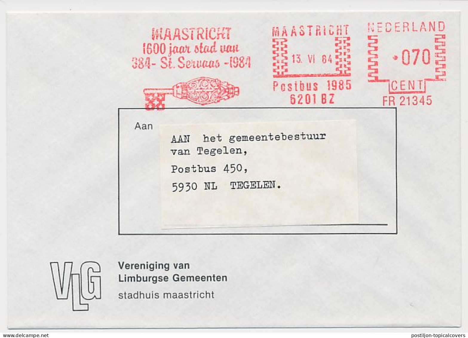 Meter Cover Netherlands 1984 Saint Servatius - Sarbatios Of Aravatius - Key - Maastricht - Altri & Non Classificati