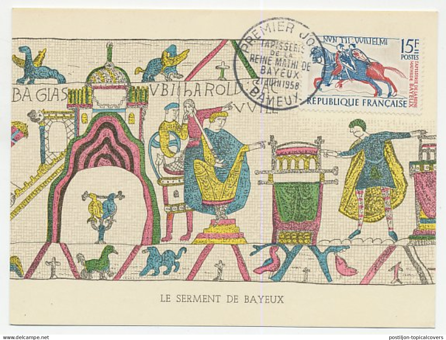 Maximum Card France 1958 Bayeux Tapestry - Queen Mathilde - Horse - Autres & Non Classés