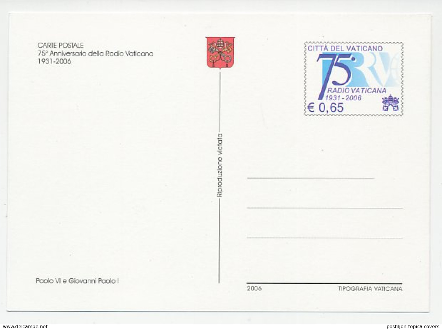 Postal Stationery Vatican 2006 Radio Vatican - Pope Paul VI - Pope John Paul I - Sonstige & Ohne Zuordnung