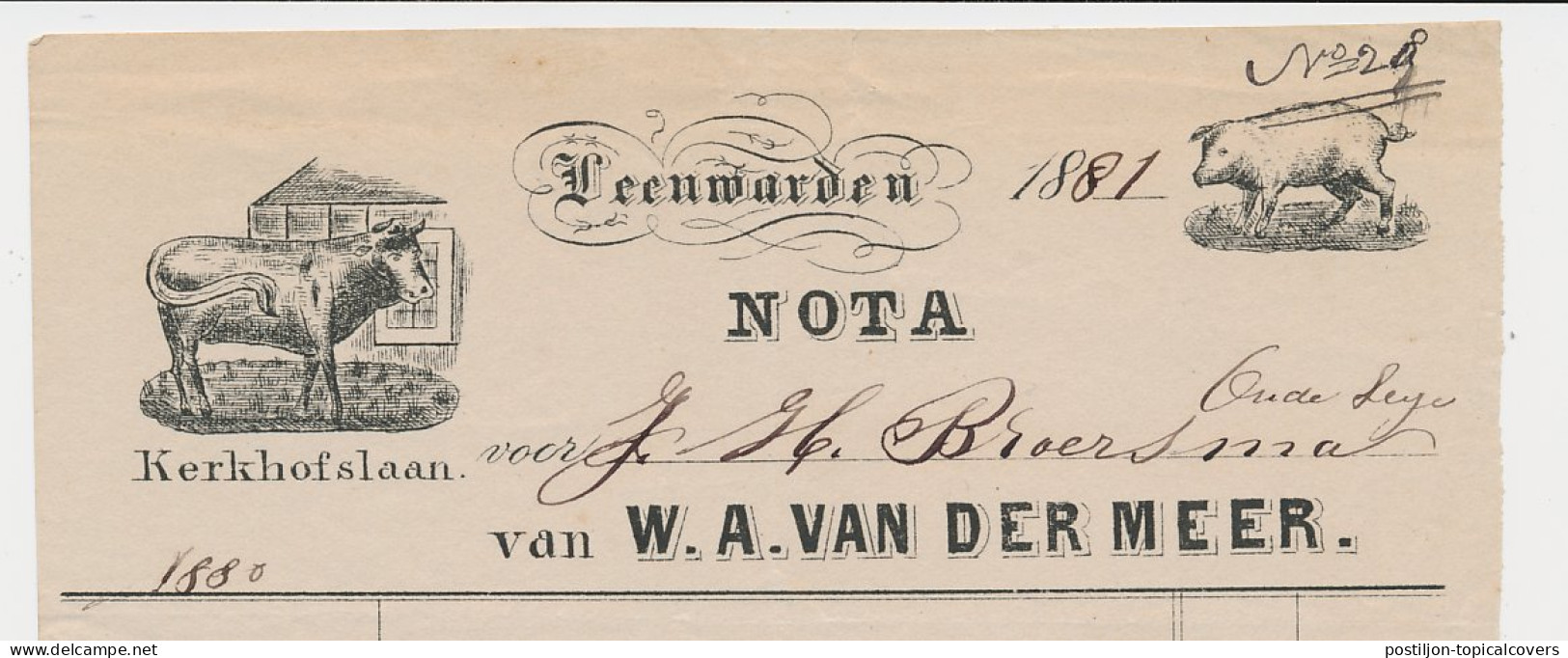 Nota Leeuwarden 1881 - Koe - Stier - Varken - Netherlands