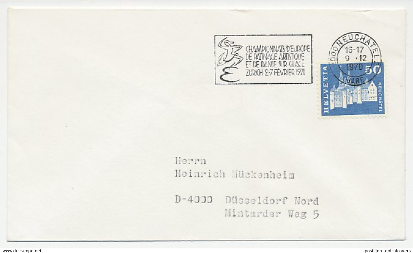 Cover / Postmark Switzerland 1970 Figure Skating - European Championships - Winter (Other)