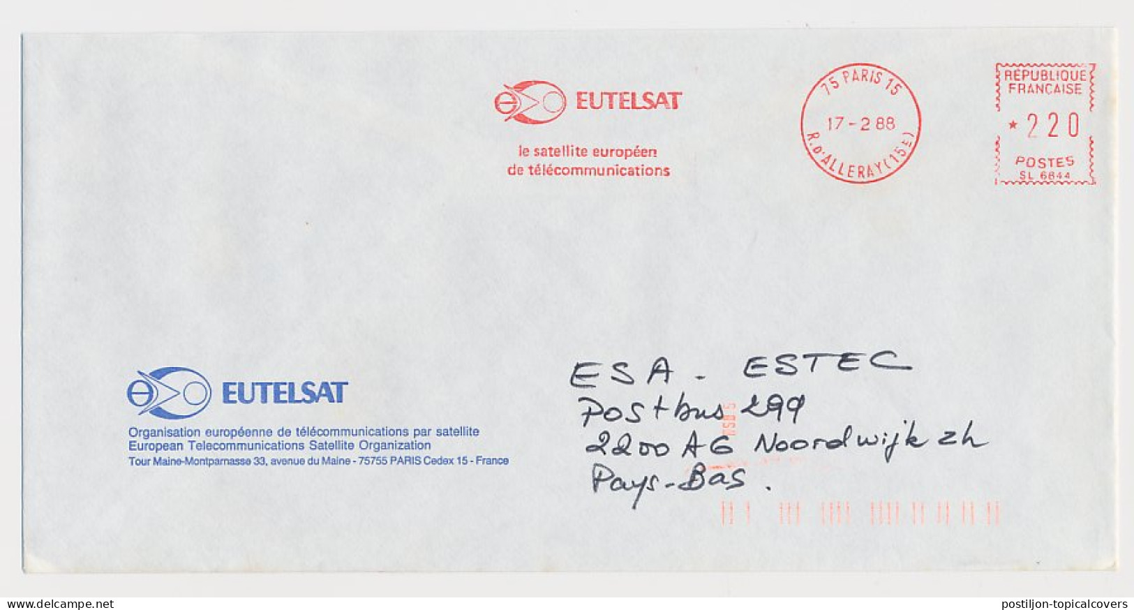 Meter Cover France 1988 Eutelsat - European Telecommunications Satellite Organization - Astronomie