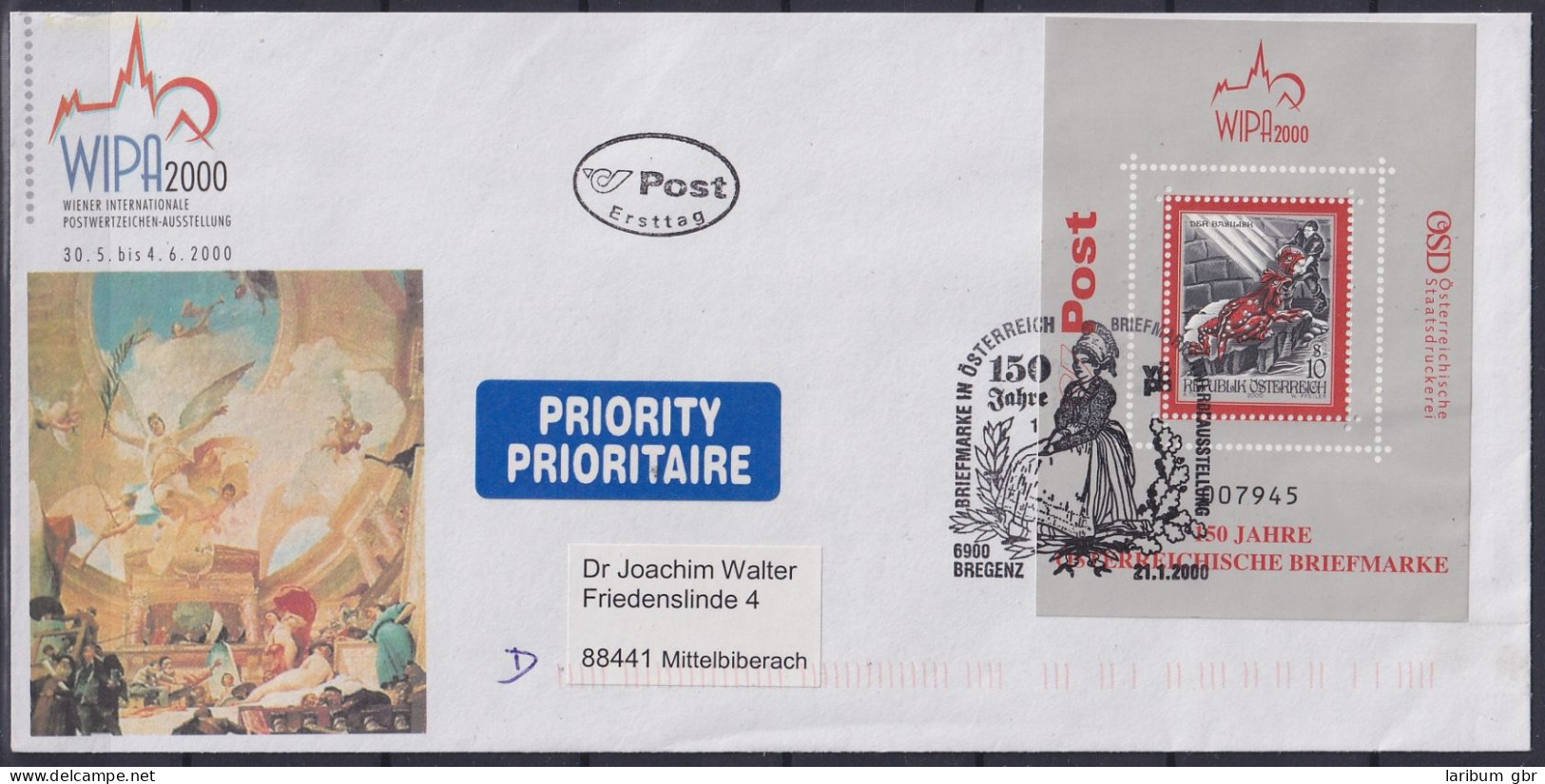 Österreich Block 13 Gestempelt Als FDC Priority, WIPA 2000 #NF555 - Other & Unclassified
