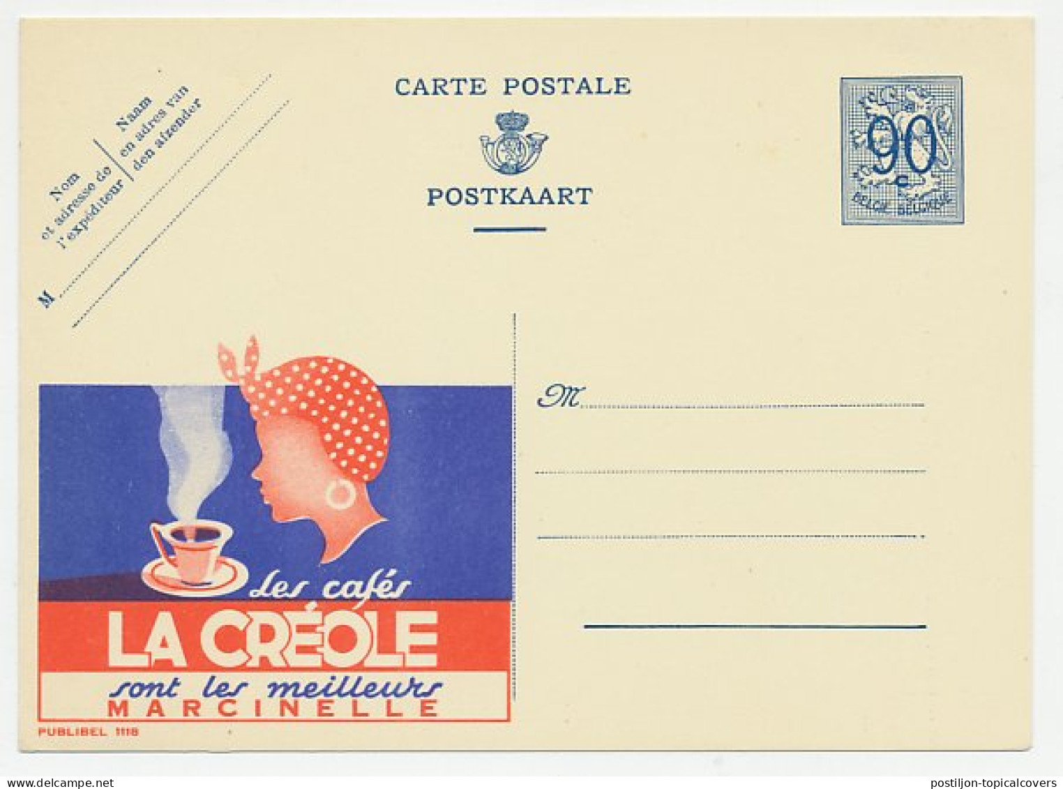 Publibel - Postal Stationery Belgium 1951 Coffee - La Creole - Autres & Non Classés