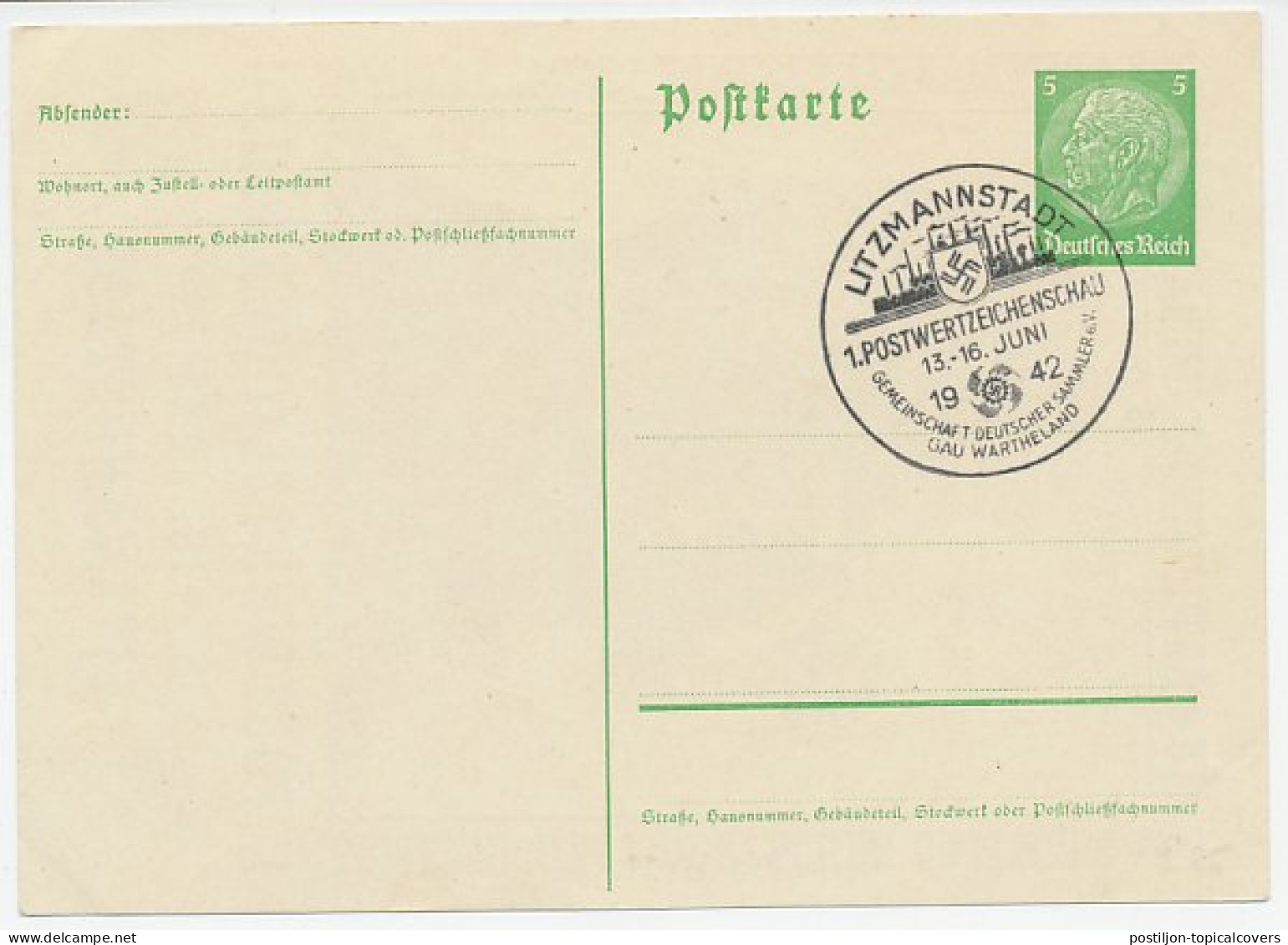 Postal Stationery Germany 1942 Karl Litzmann - WWI - Litzmannstadt - Stamp Exhibition - WW1