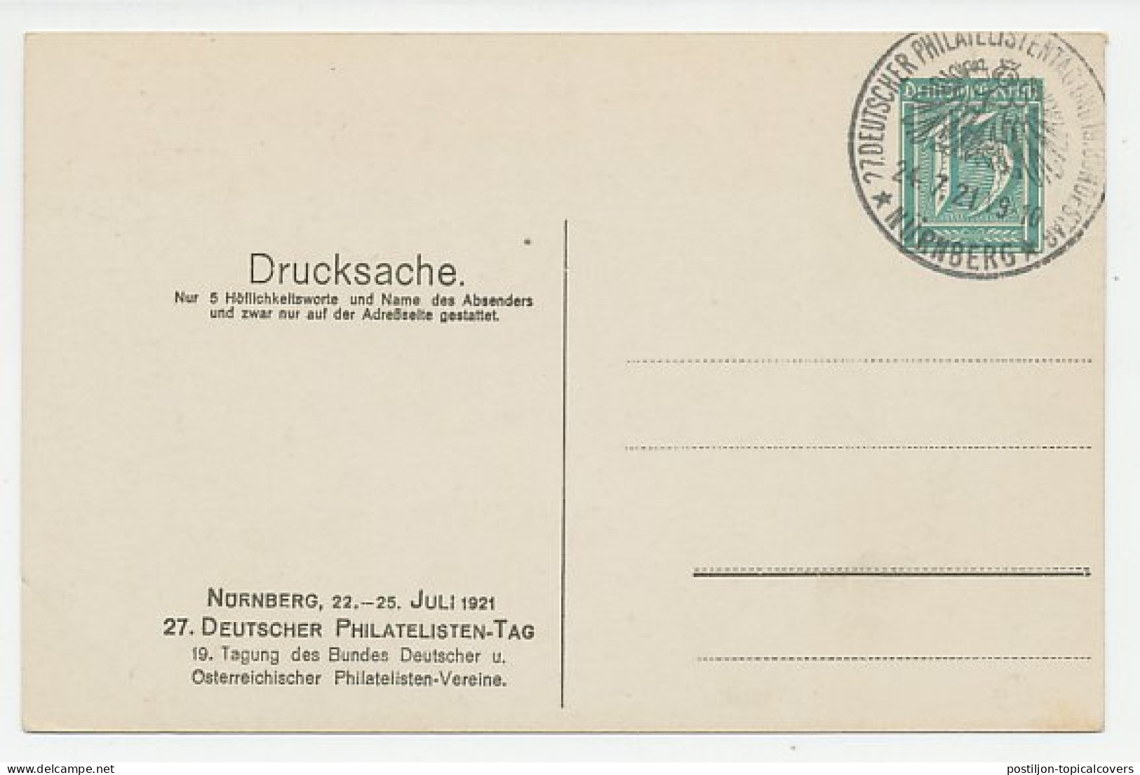 Postal Stationery Germany 1921 Philatelic Day Nurnberg - Bayern - Mail Coach - Autres & Non Classés