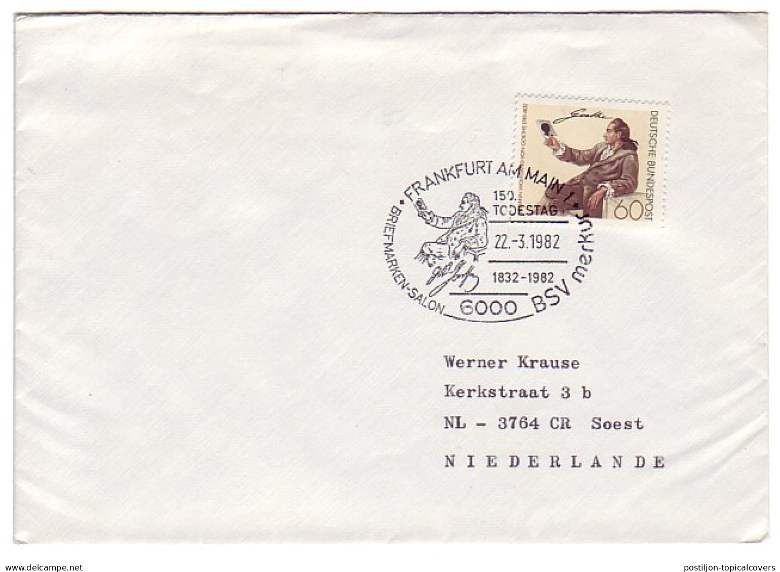 Cover / Postmark Germany 1982 Johann Wolfgang Goethe - Writer - Ecrivains