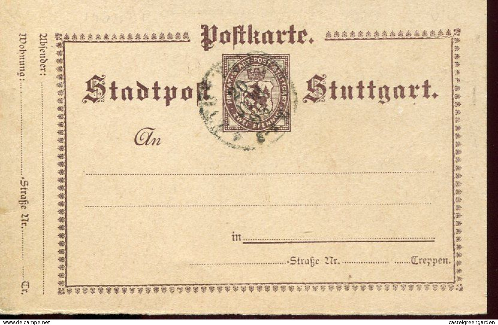 X0579 Germany 2 Pf Postcard Privat Stadtpost Stuttgart 1895 Gruss Von Der Brauerei Ges. Esslingen, Biere Bier Beer - Interi Postali