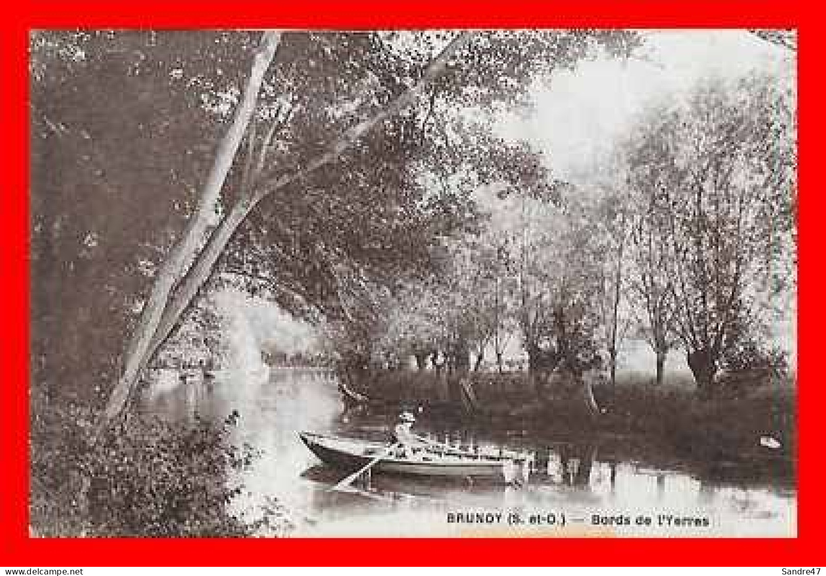 2 CPA (91) BRUNOY. L'Yerres En Aval Du Pont / Bords De L'Yerres, Barque. *6213 - Brunoy