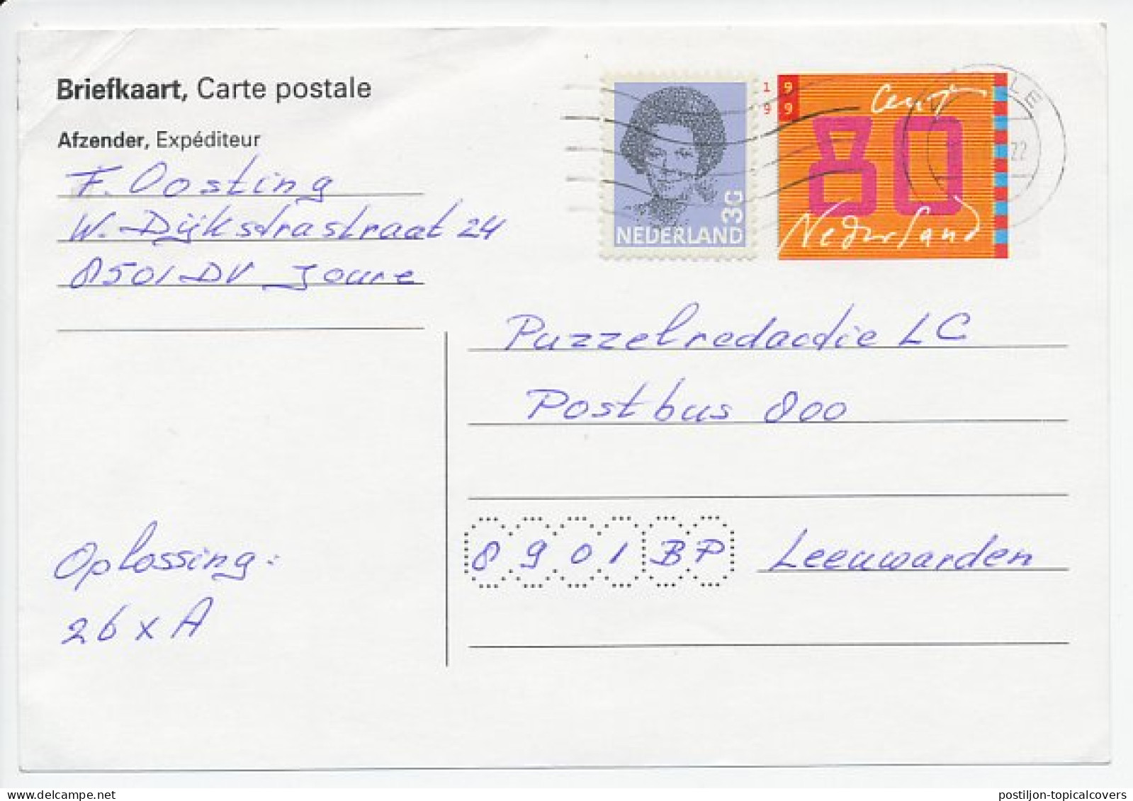 Briefkaart Joure 2001 - Bijfrankering T.b.v. Goede Doel - Sonstige & Ohne Zuordnung