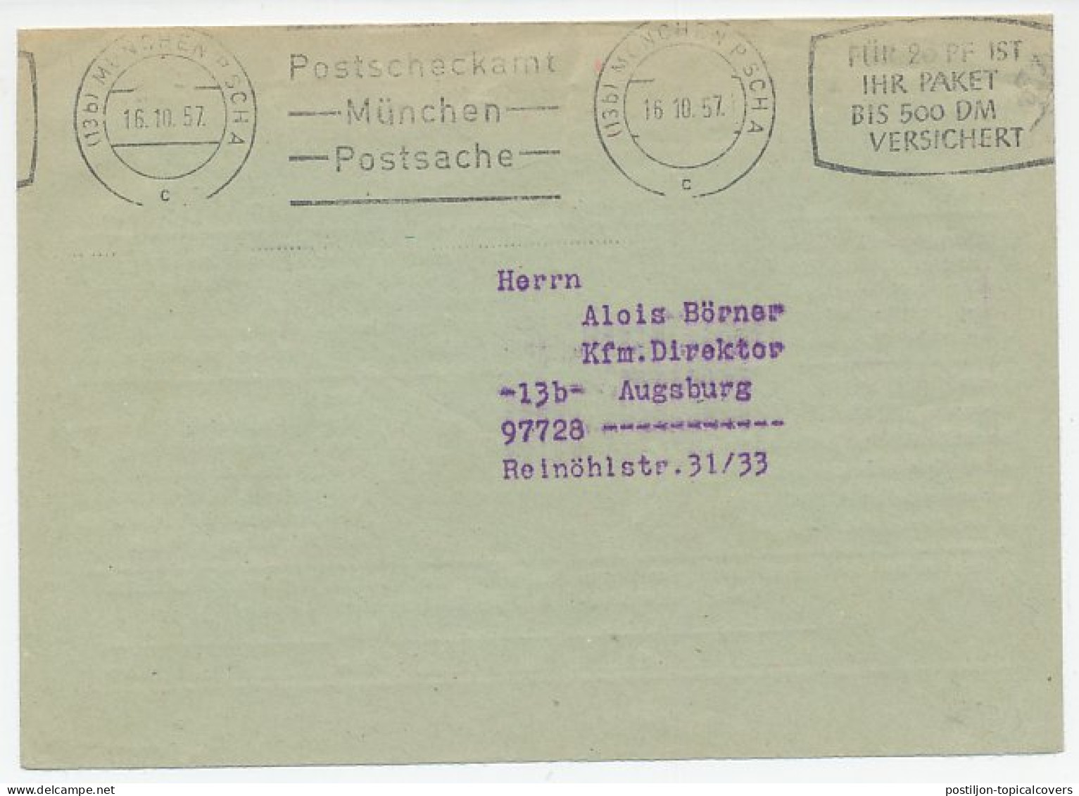 Postal Cheque Cover Germany 1957 Health Insurance  - Andere & Zonder Classificatie