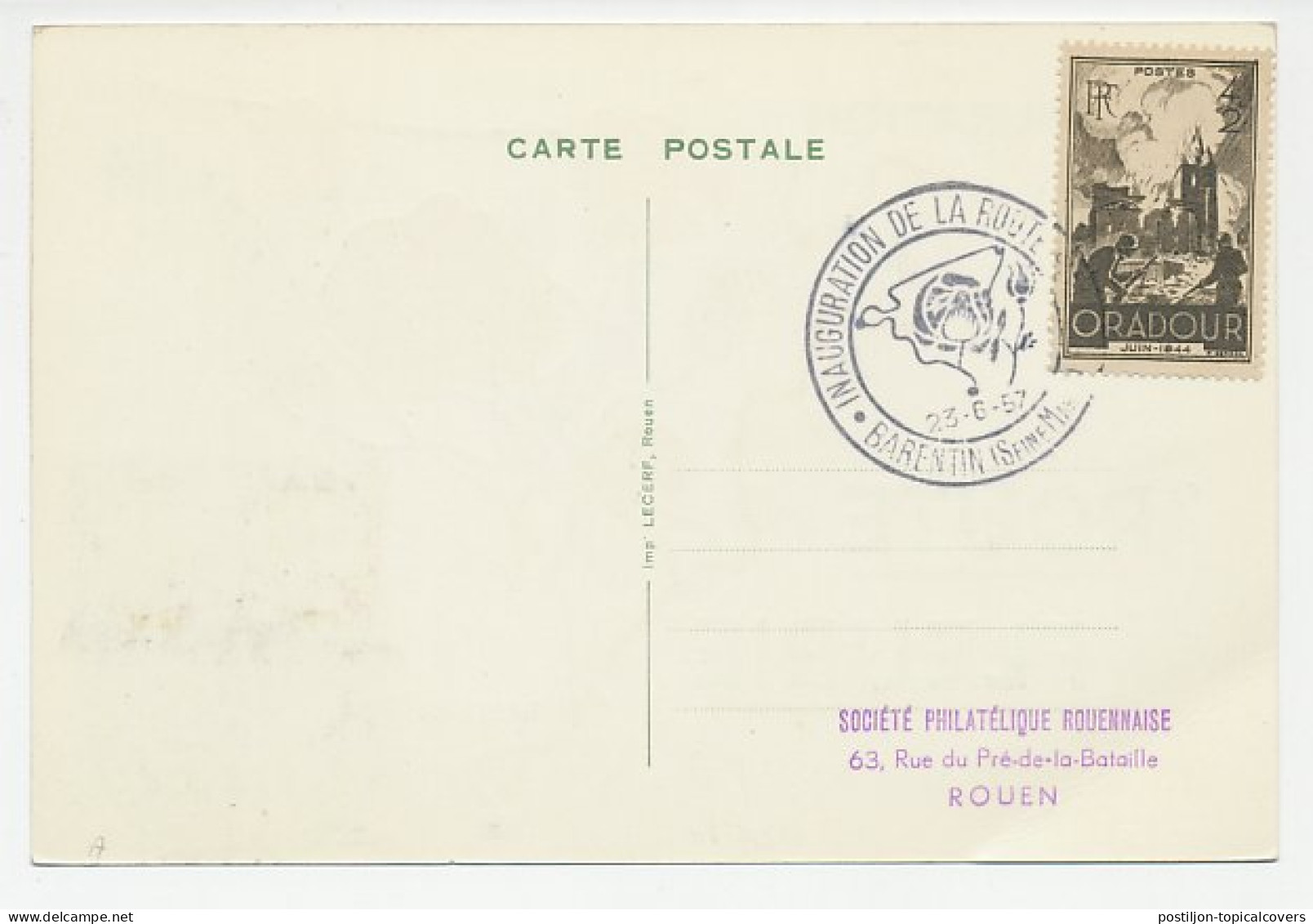 Card / Postmark France 1957 Flower Route - Autres & Non Classés