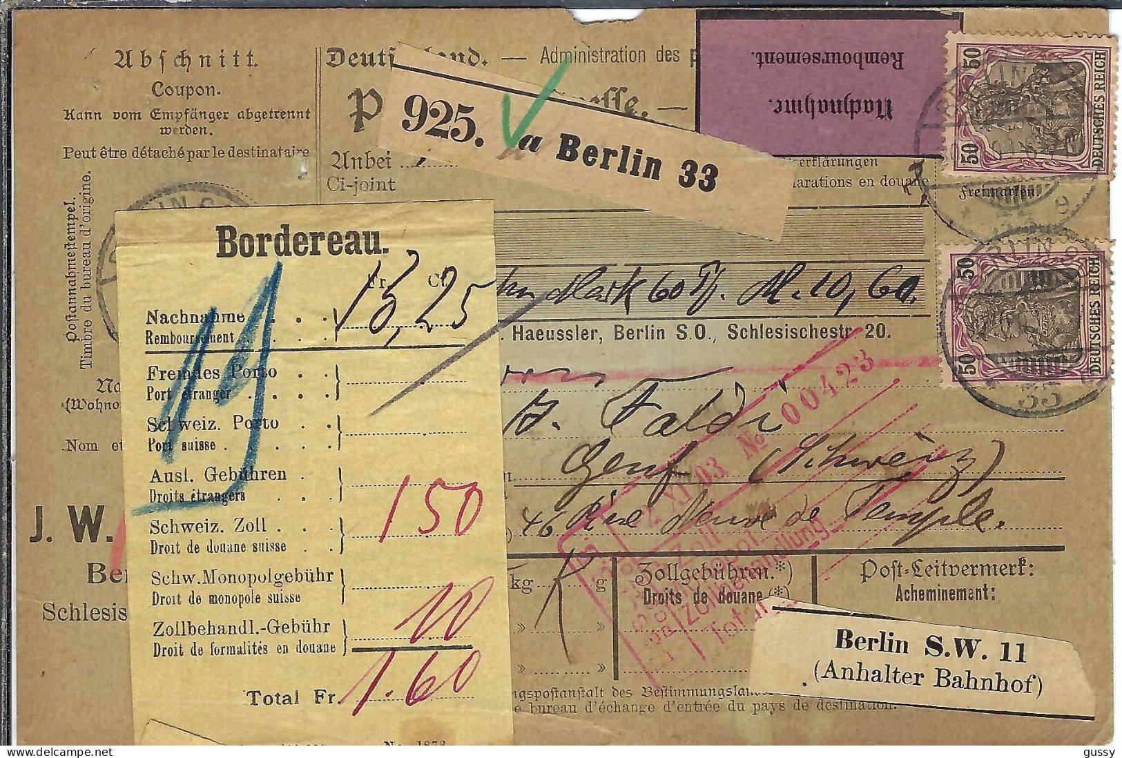 ALLEMAGNE Ca.1903: Bulletin D'Expédition CR De Berlin Pour Genève (Suisse) - Lettres & Documents