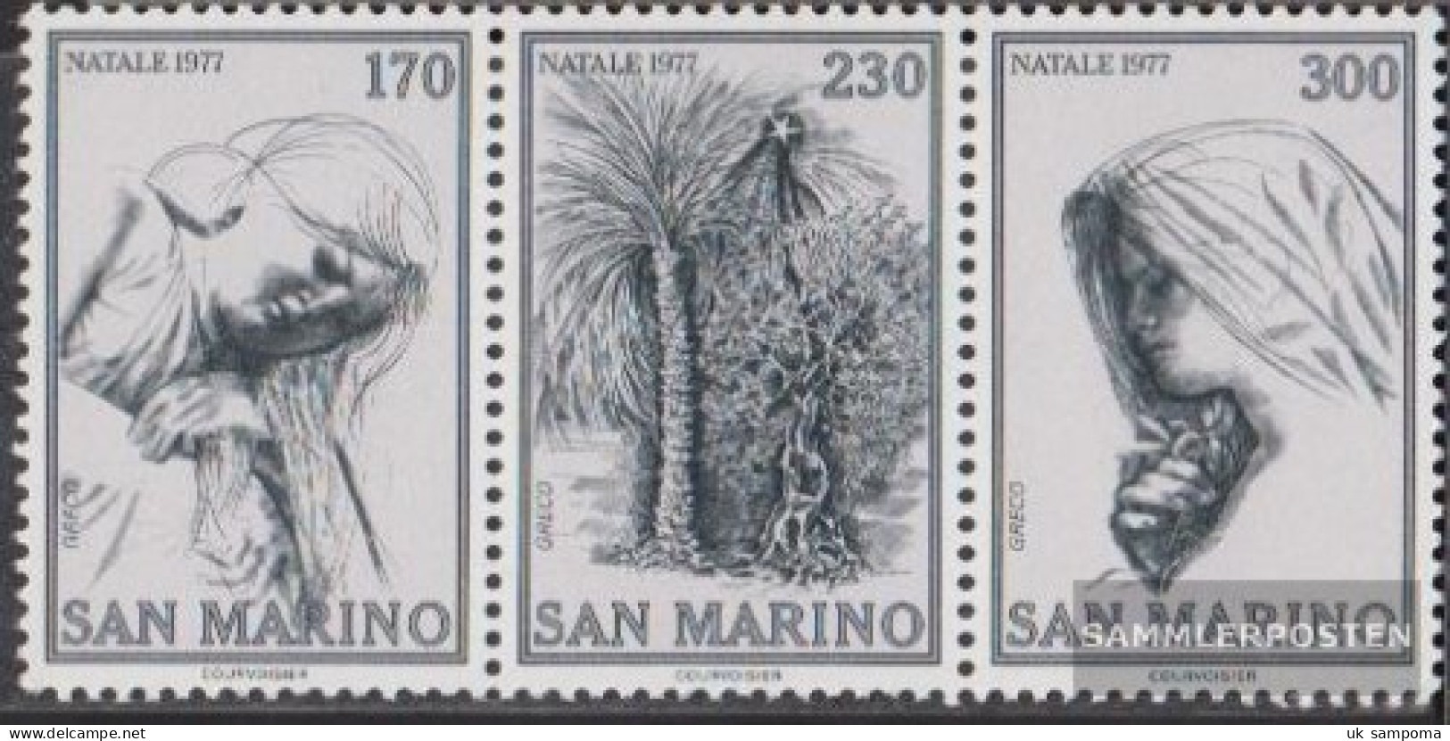 San Marino 1150-1152 Triple Strip (complete Issue) Unmounted Mint / Never Hinged 1977 Christmas - Neufs