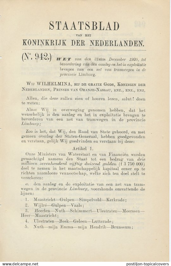 Staatsblad 1920 : Spoorlijnen Limburg - Historische Dokumente