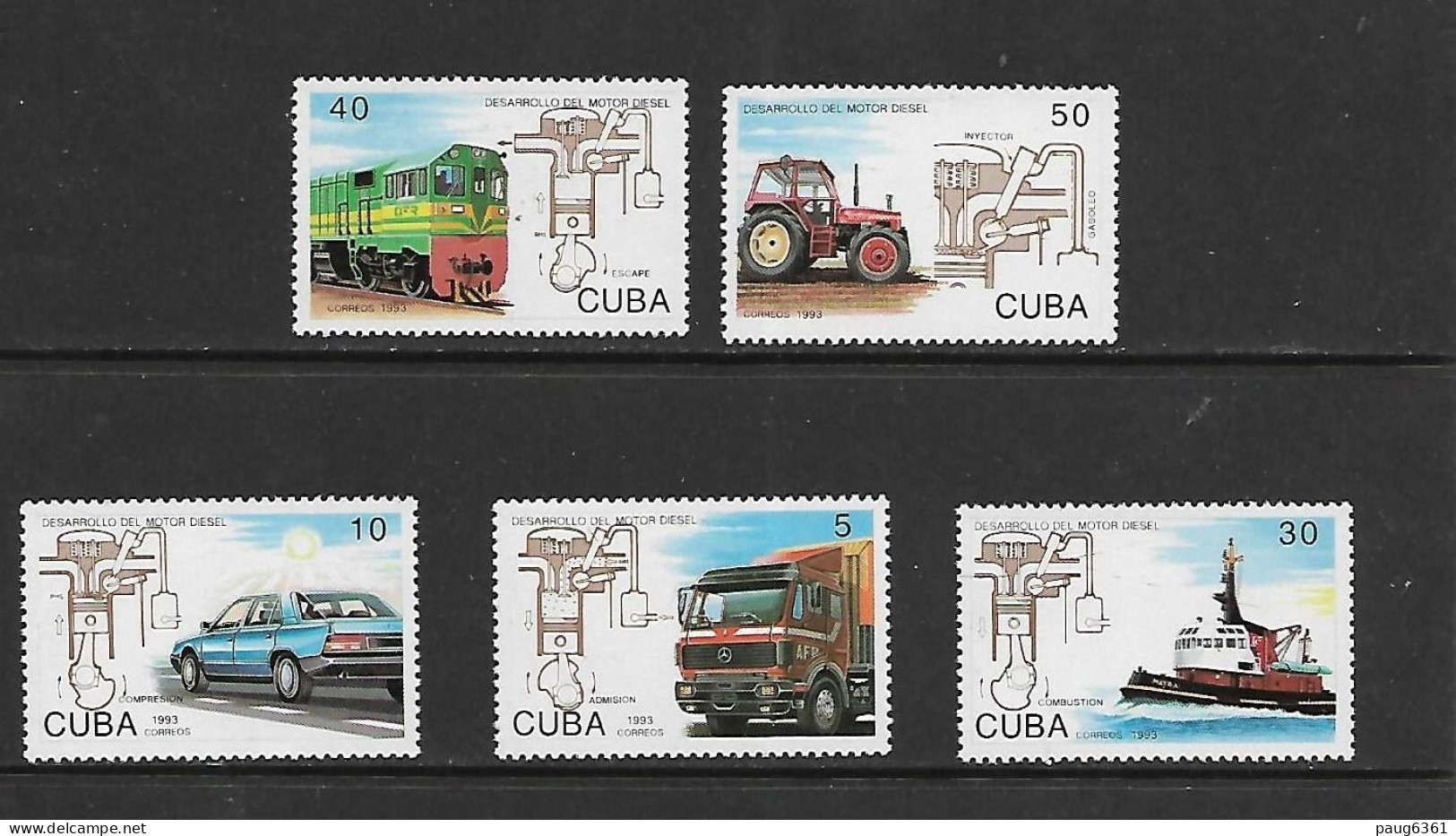 CUBA 1993 VEHICULES DIESEL-TRAINS-VOITURES-CAMIONS-BATEAUX-TRACTEURS  YVERT N°3277/3281 NEUF MNH** - Trains