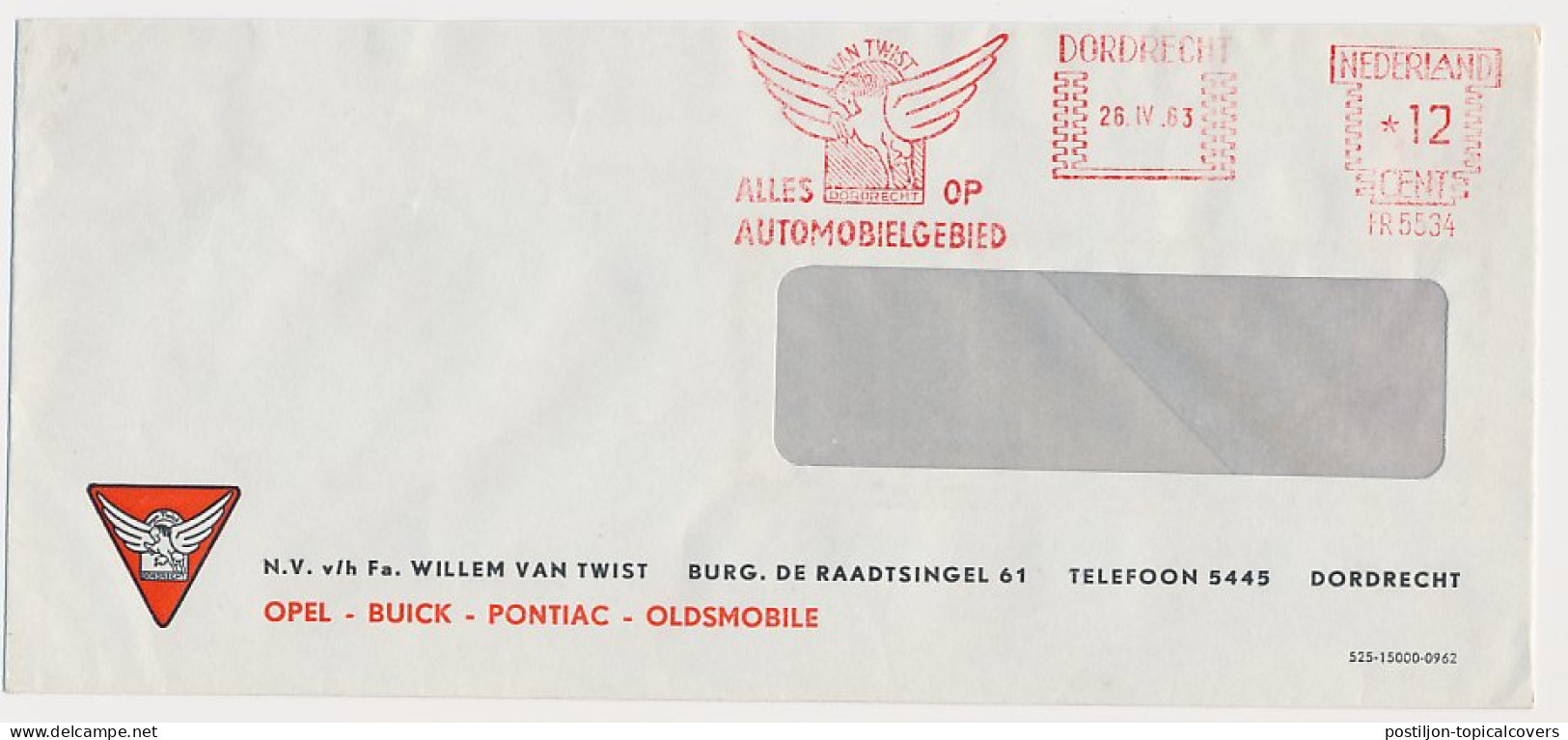 Meter Cover Netherlands 1963 Pegasus - Flying Horse - Dordrecht - Mythologie