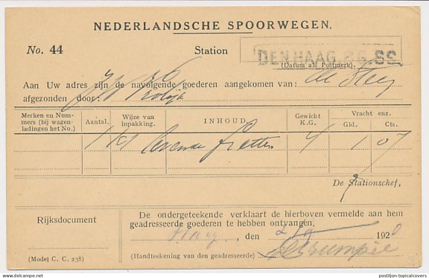 Spoorwegbriefkaart G. NS103-I B - Locaal Te Den Haag 1920 - Postal Stationery