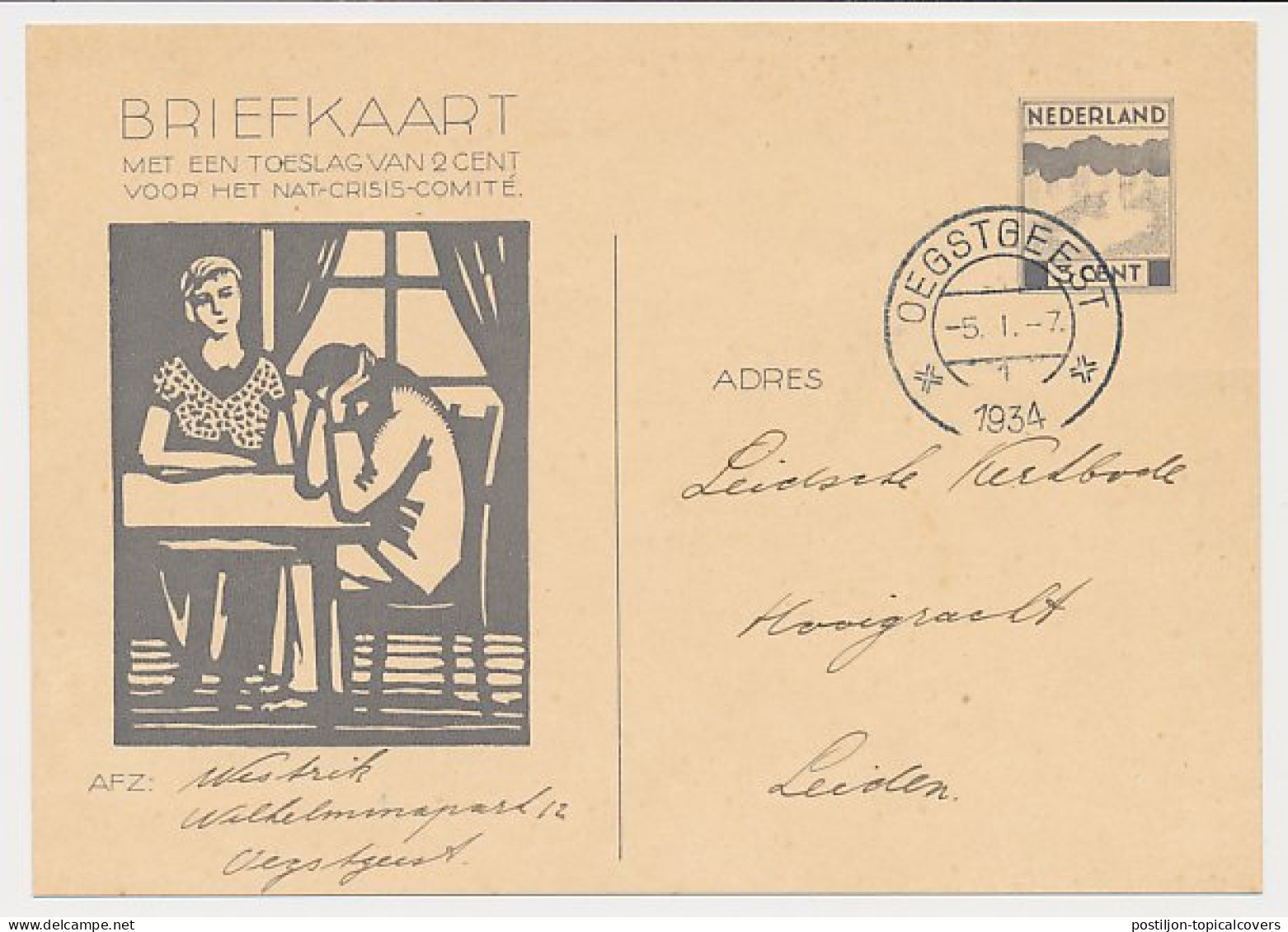Briefkaart G. 233 Oegstgeest - Leiden 1934 - Postal Stationery