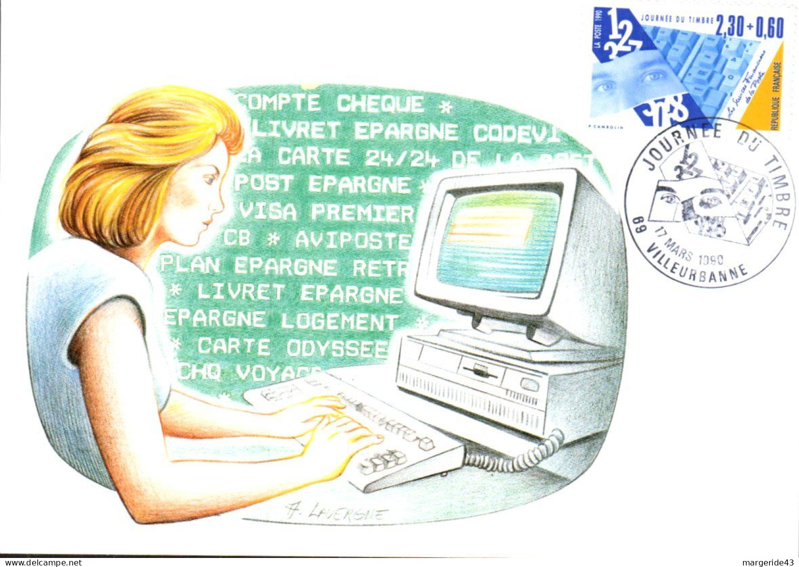 CARTE MAXIMUM 1990  JOURNEE DU TIMBRE - VILLEURBANNE - 1990-1999