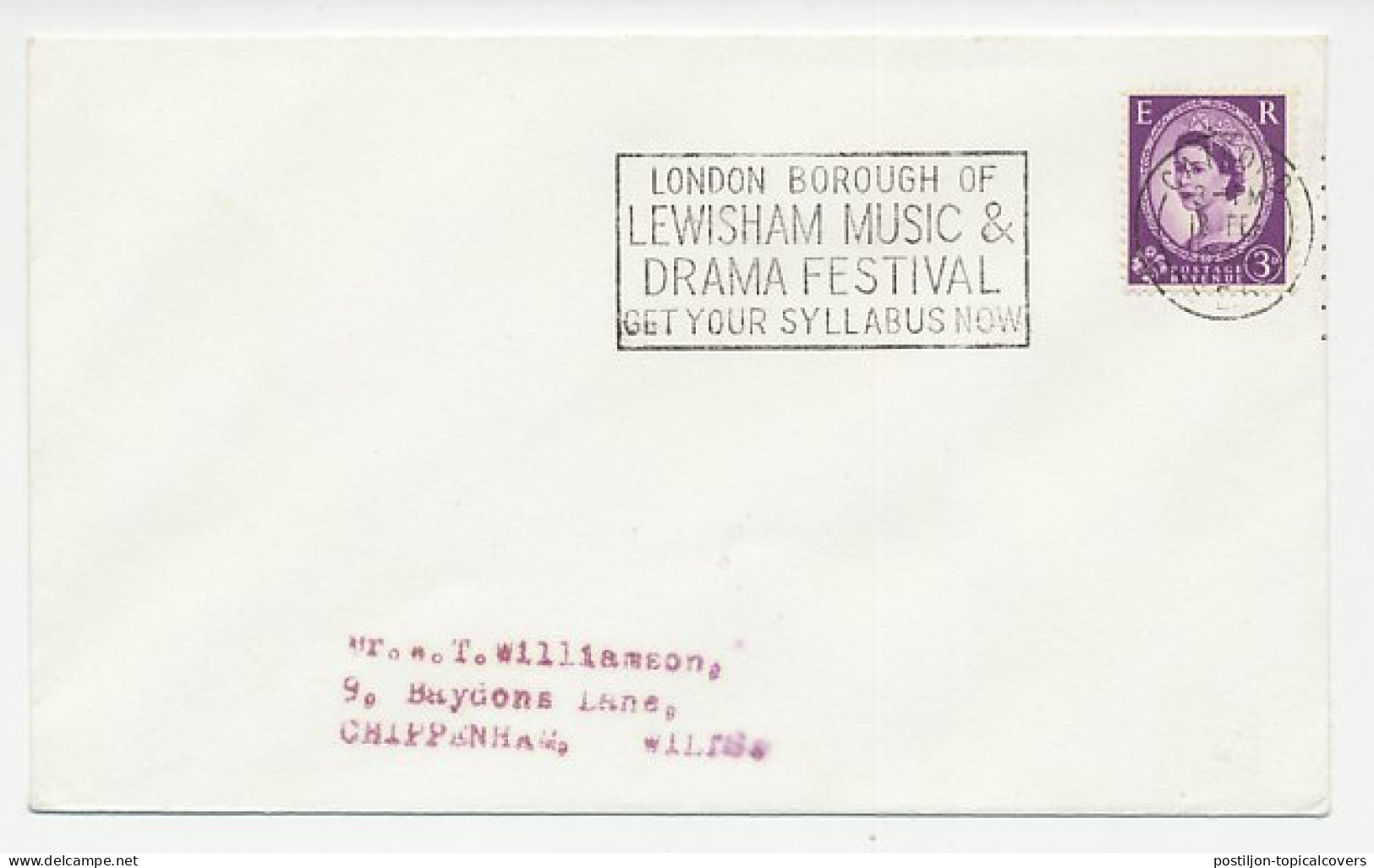 Cover / Postmark GB / UK 1966 Lewisham Music And Drama Festival - Musique