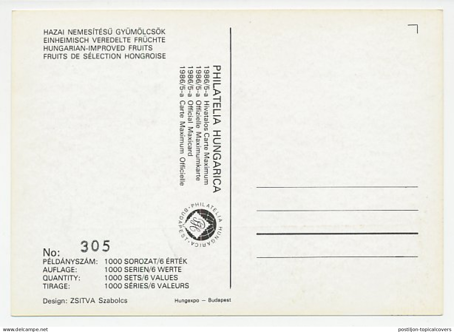 Maximum Card Hungary 1986 Apricot - Fruits