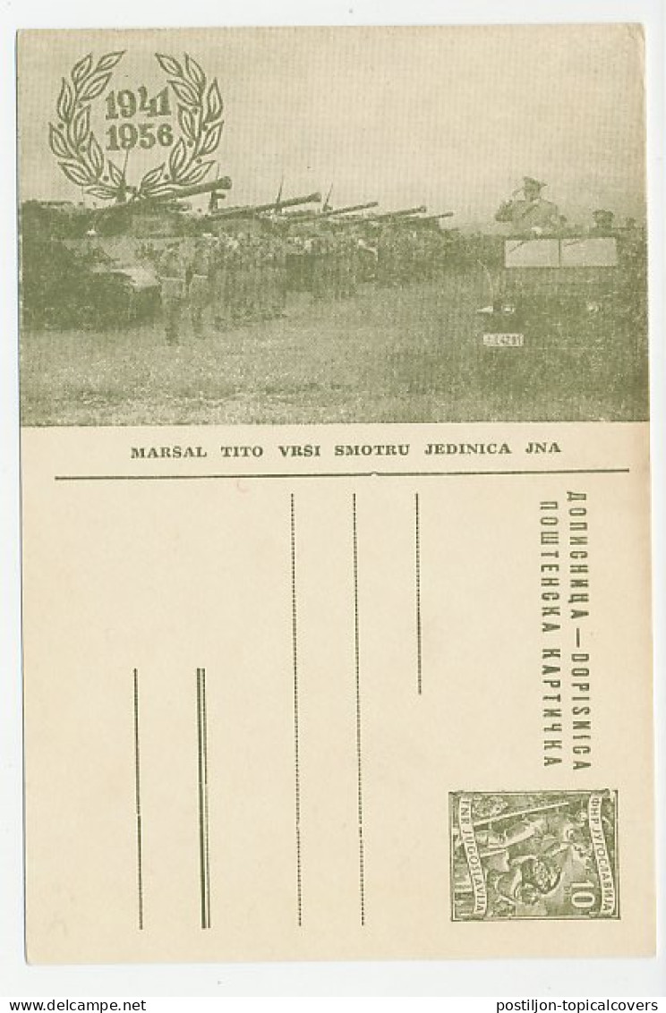Postal Stationery Yugoslavia 1956 Peoples Army - Marshal Tito - Tank - Militaria