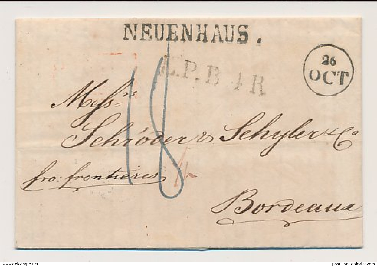 Neuenhaus Duitsland - Via Nederland - Frankrijk 1828 - L.P.B.4.R - ...-1852 Préphilatélie