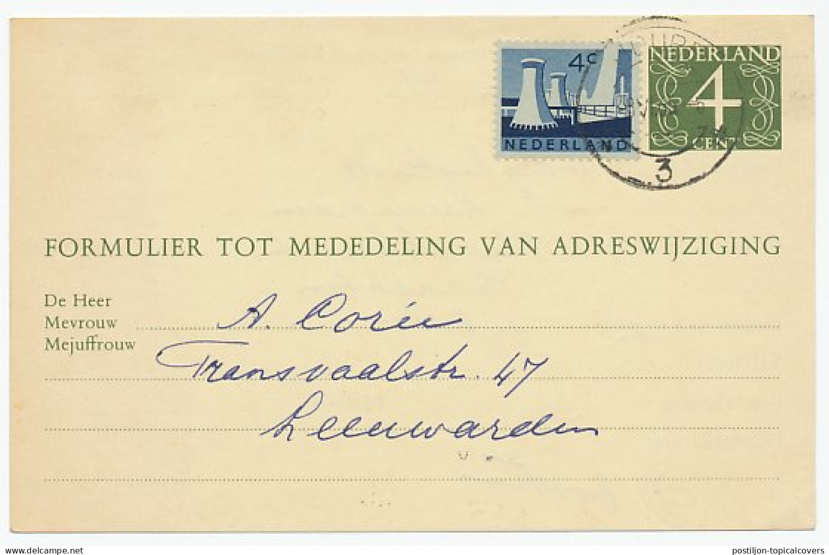 Verhuiskaart G. 26 / Bijfrankering Joure - Leeuwarden 1965 - Postal Stationery