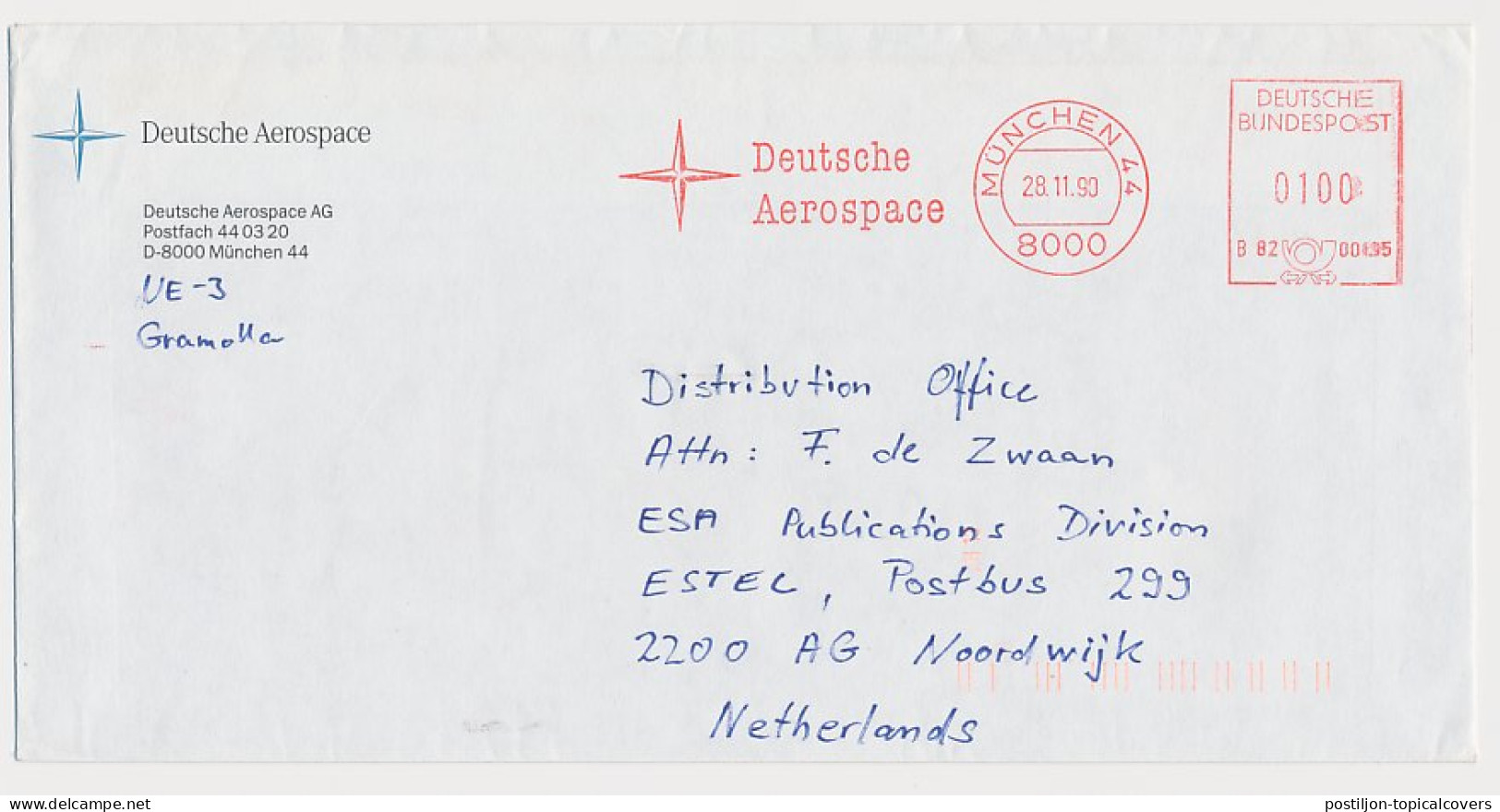 Meter Cover Germany 1990 German Aerospace - Astronomy