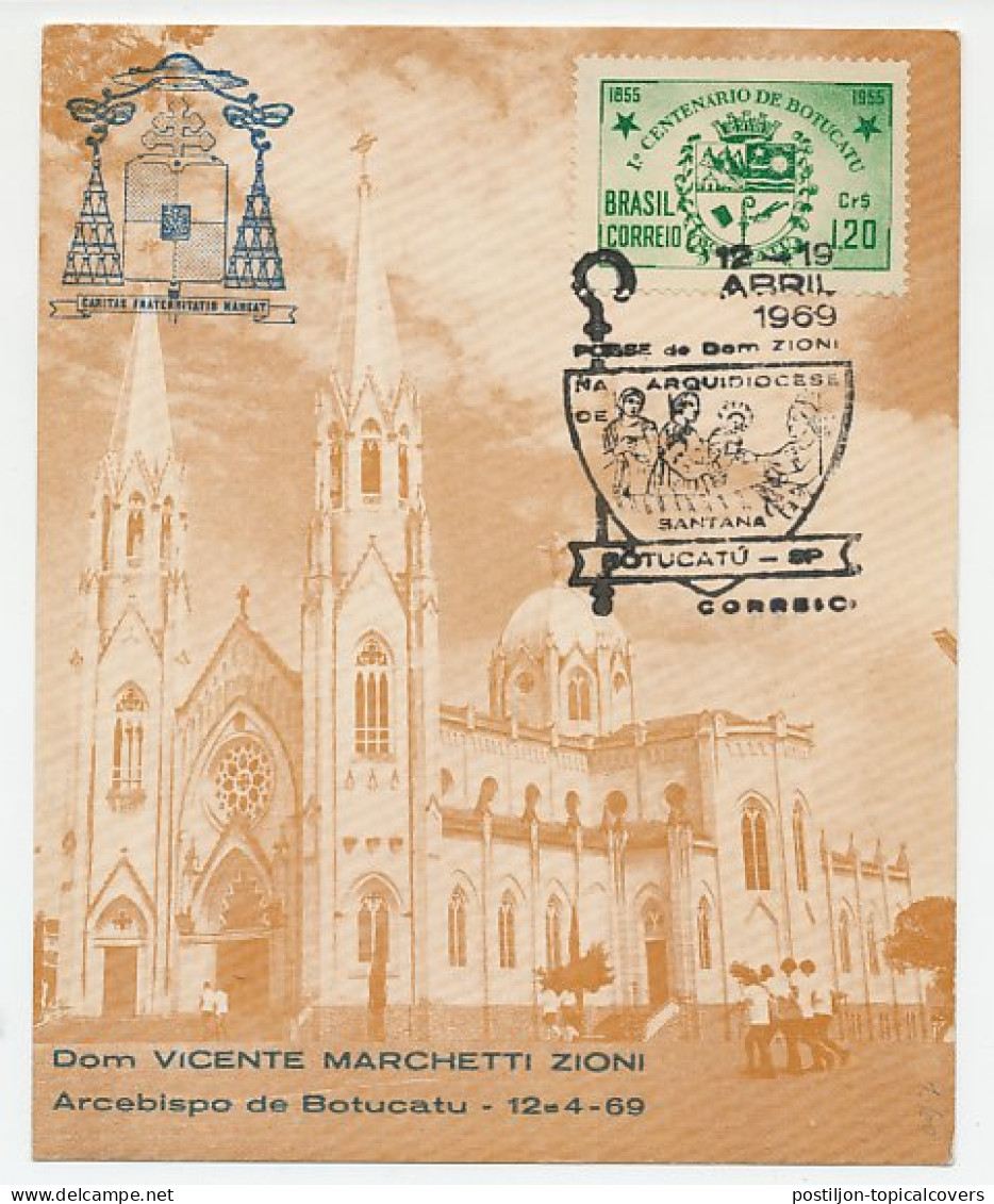 Maximum Card Brazil 1969 Dom Vicenti Marchetti Zioni - Churches & Cathedrals