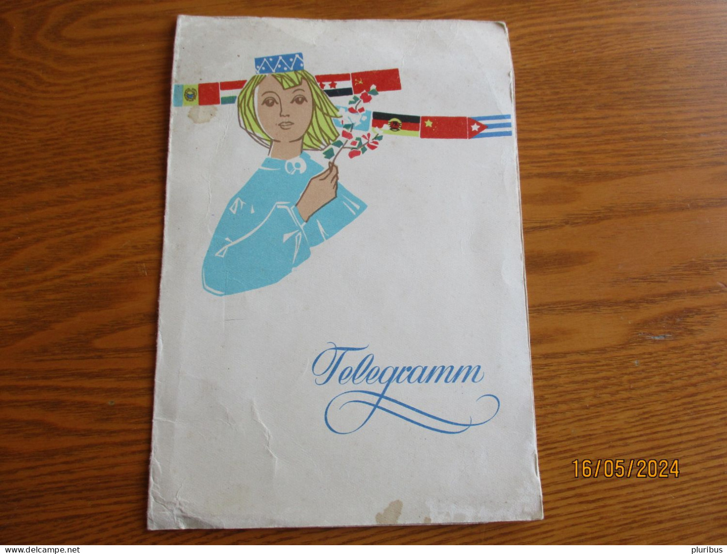 USSR RUSSIA ESTONIA 1961 RARE TELEGRAM FOLK COSTUMED WOMAN WITH FLAGS - Other & Unclassified