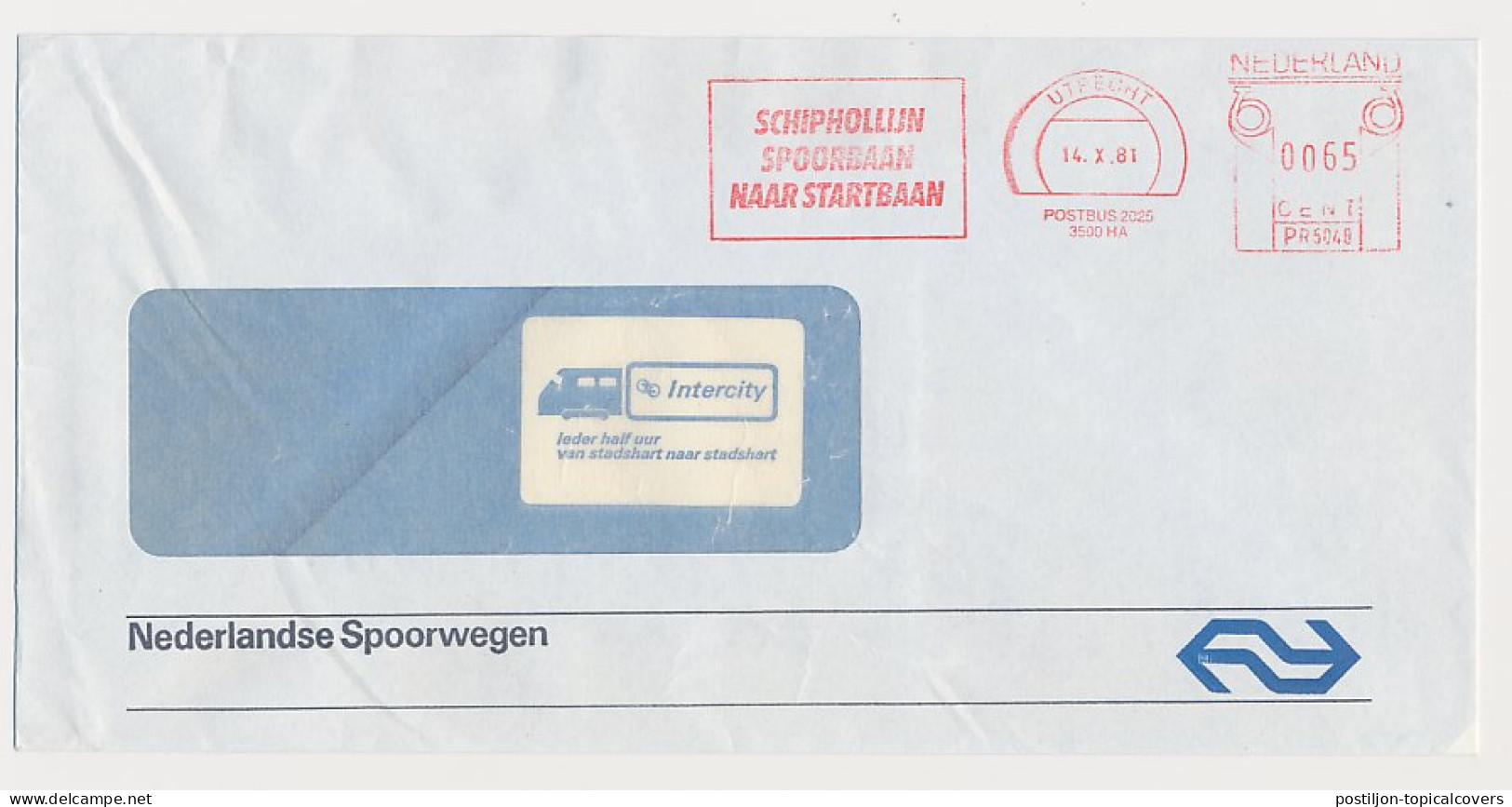 Illustrated Meter Cover Netherlands 1981 - Postalia 5048 NS - Dutch Railways - Schiphol Line - Railway To Runway - Eisenbahnen