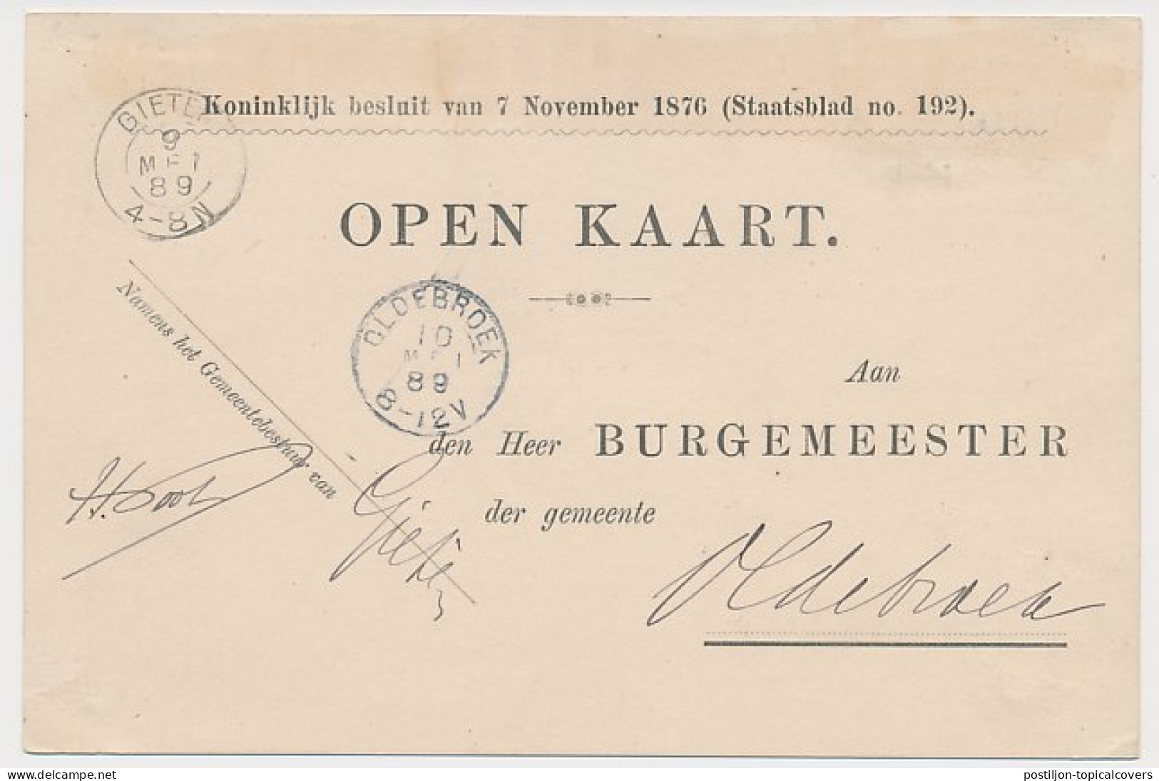 Kleinrondstempel Gieten 1889 - Non Classés