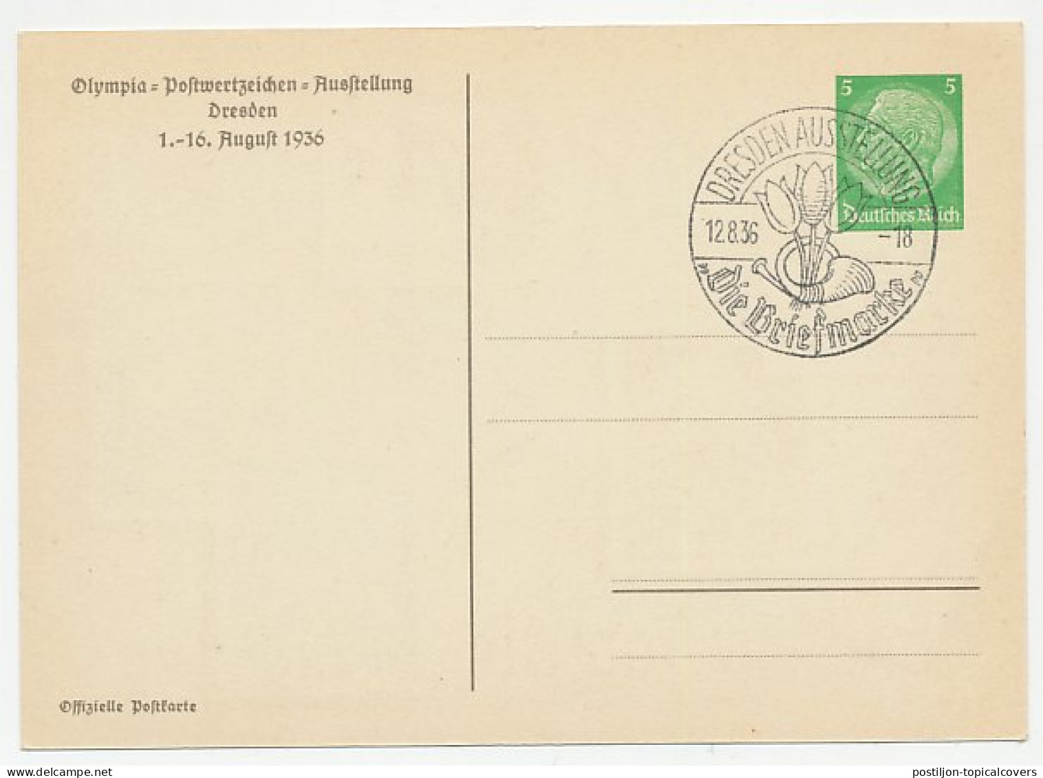 Postal Stationery Germany 1936 Olympia Stamp Exhibition Dresden - Stamps  - Sonstige & Ohne Zuordnung