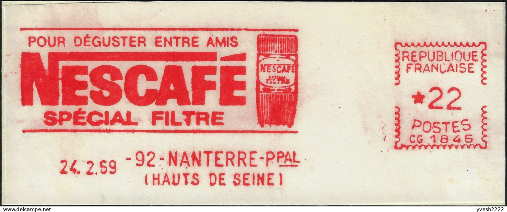 France 1959. Empreinte De Machine à Affranchir Pour Déguster Entre Amis Nescafé Spécial Filtre - Other & Unclassified