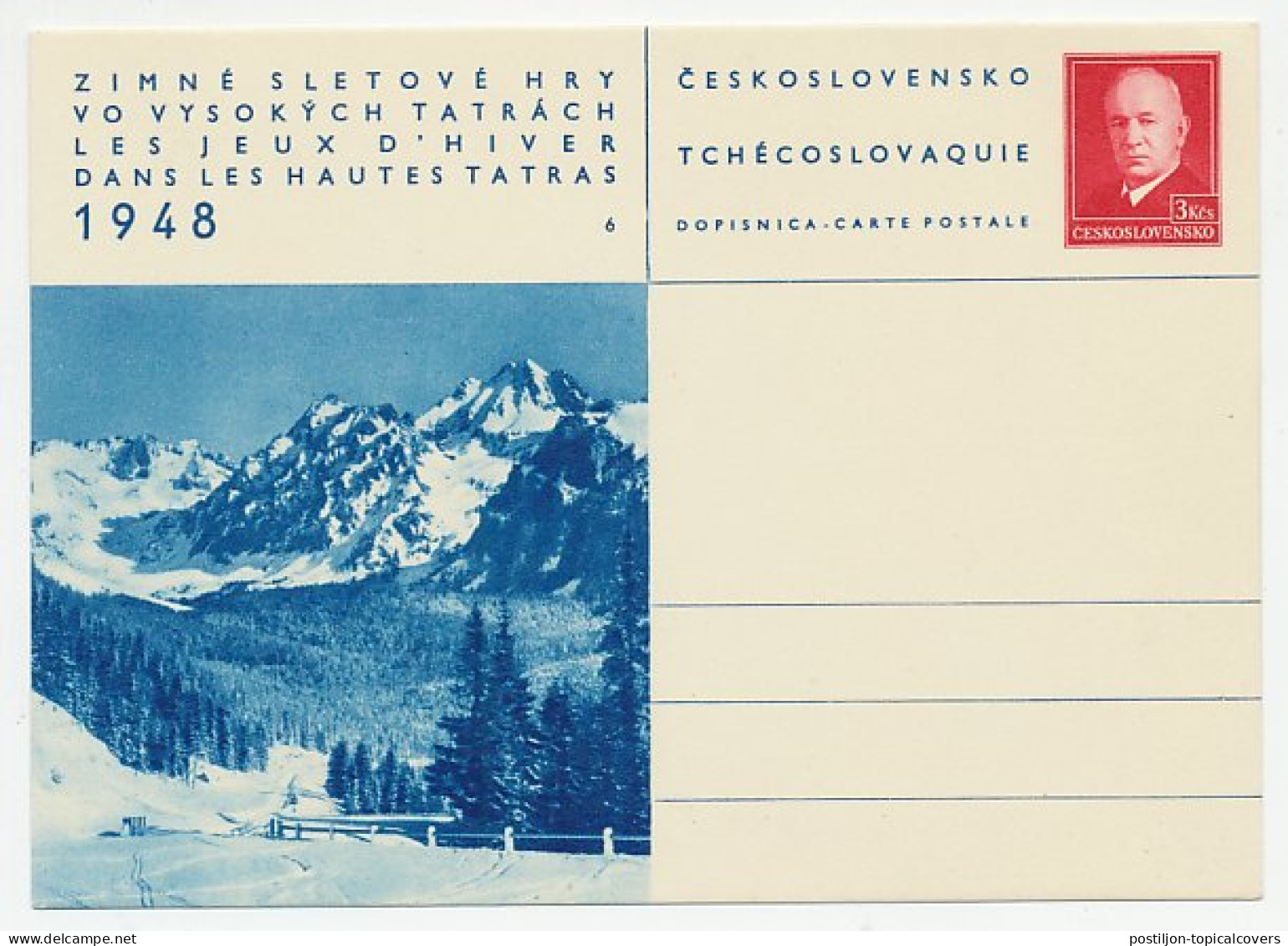 Postal Stationery Czechoslovakia 1948 Mountains - Winter Games - Other & Unclassified