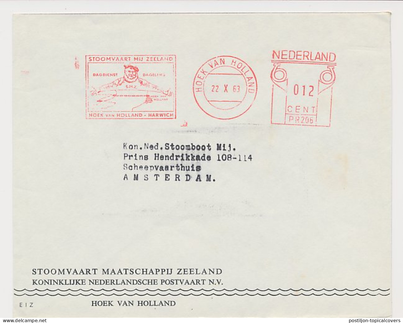 Meter Cover Netherlands 1963 SMZ - Steamship Company Zeeland - Hoek Van Holland - Harwich - Ships