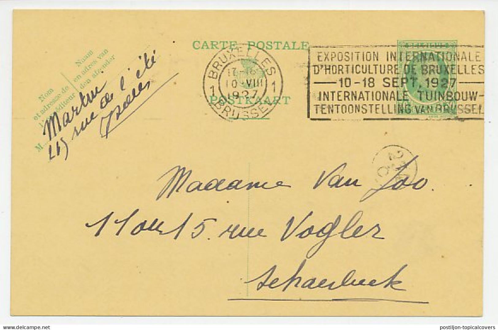 Postcard / Postmark Belgium 1927 Horticultural Exhibition - Andere & Zonder Classificatie