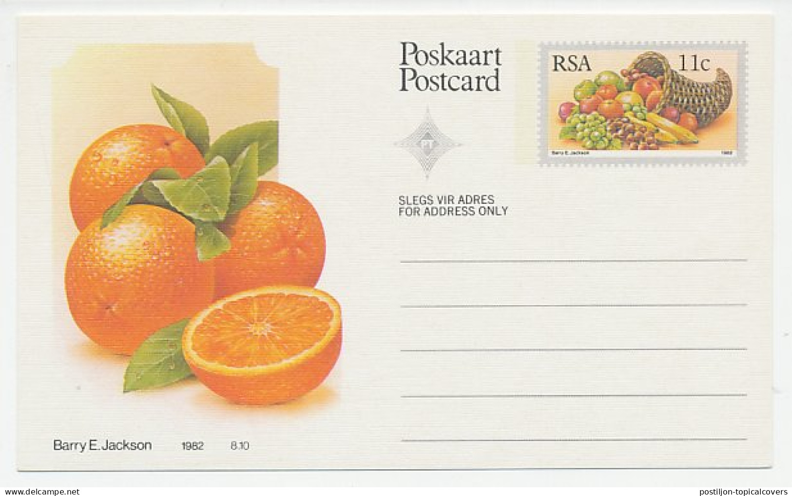 Postal Stationery Republic Of South Africa 1982 Orange - Fruits