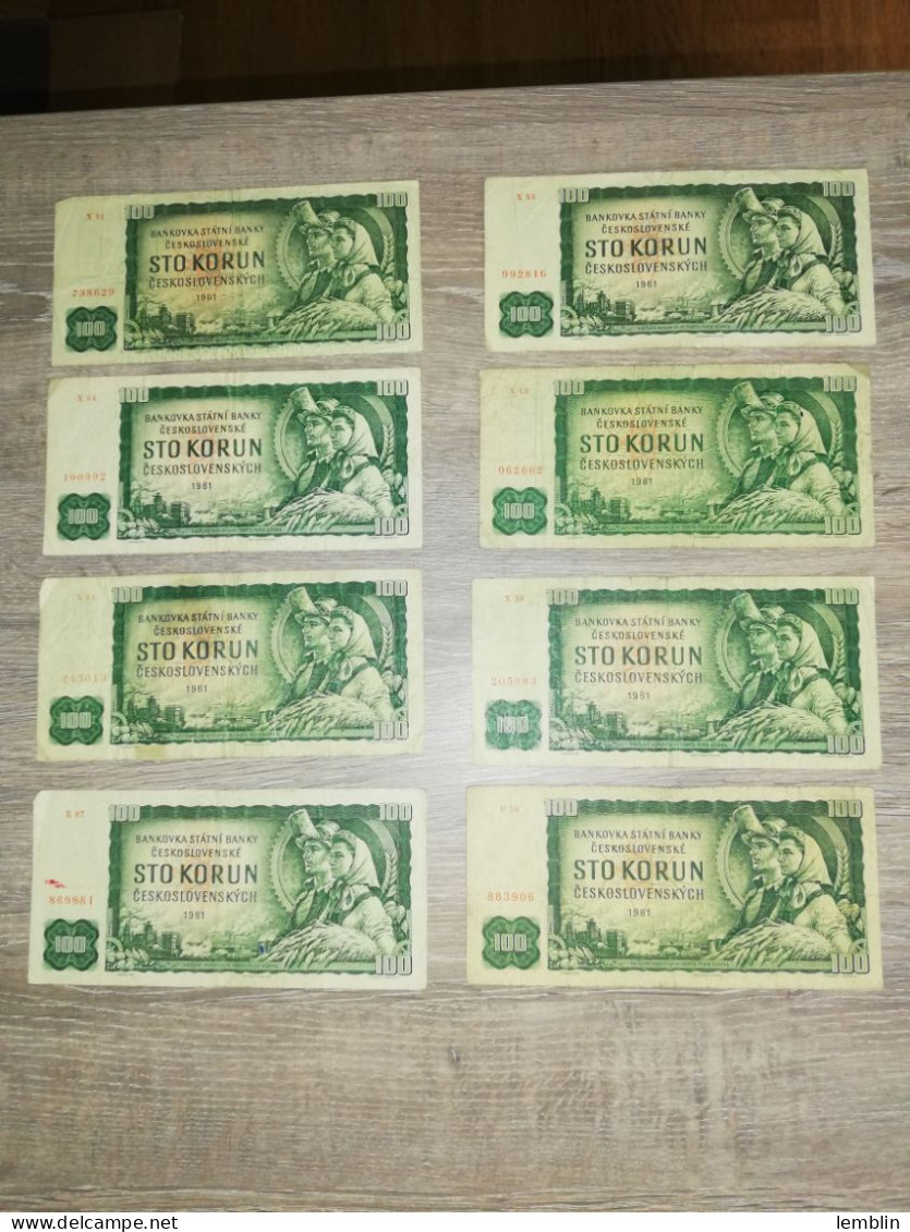 TCHECOSLOVAQUIE - LOT DE 8 X 100 KORUN - Czechoslovakia