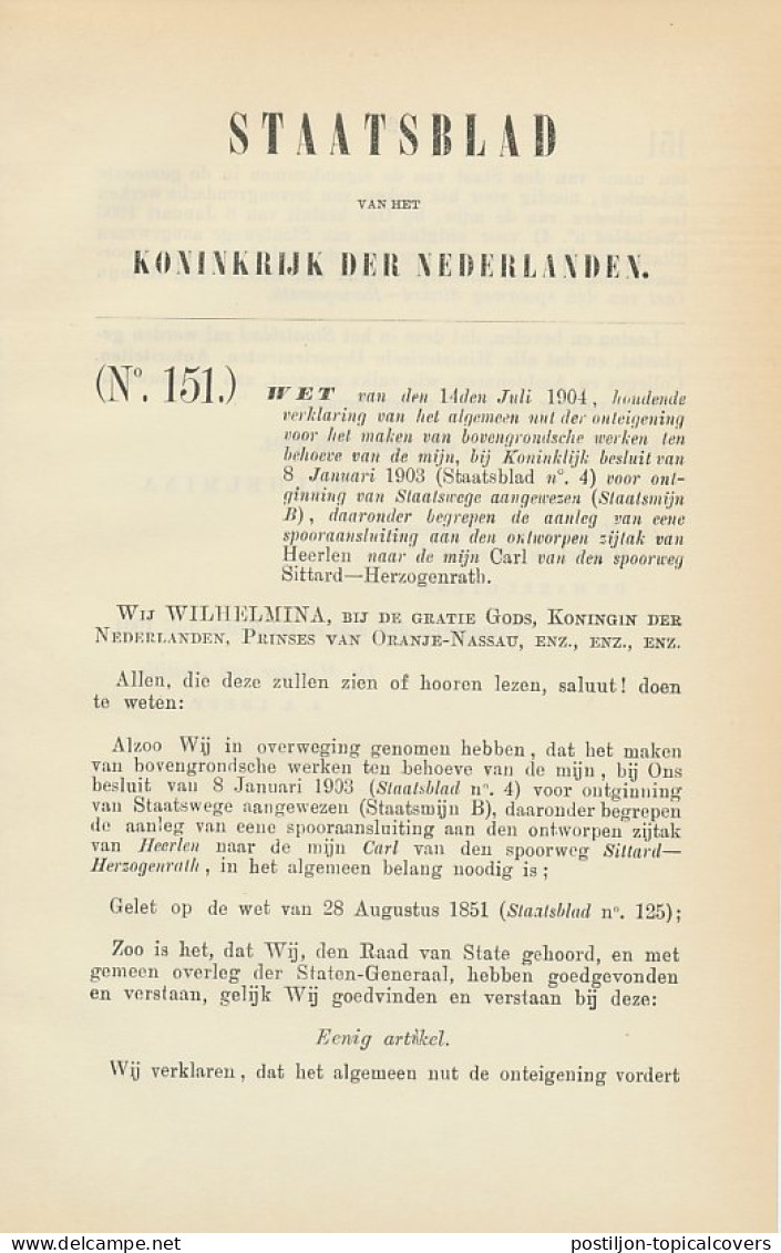 Staatsblad 1904 : Spoorlijn Heerlen - Carl - Sittard - Documents Historiques